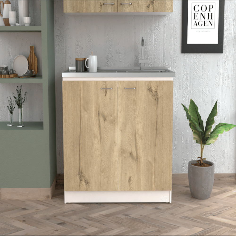 Utility Sink Vernal  Double Door  White  Light Oak Finish(D0102Hge67G)