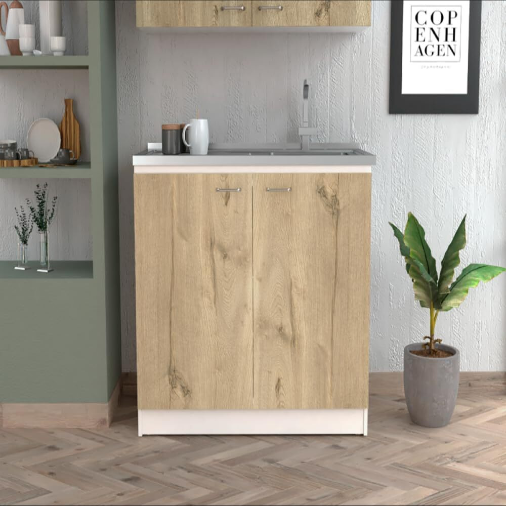 Utility Sink Vernal  Double Door  White  Light Oak Finish(D0102Hge67G)