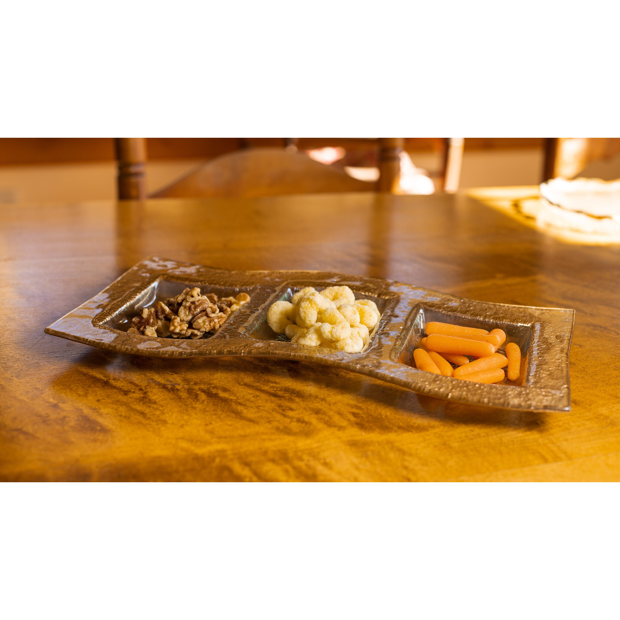 17"" Clear And Gold Rectangular Glass Handmade Divided Serving Dish