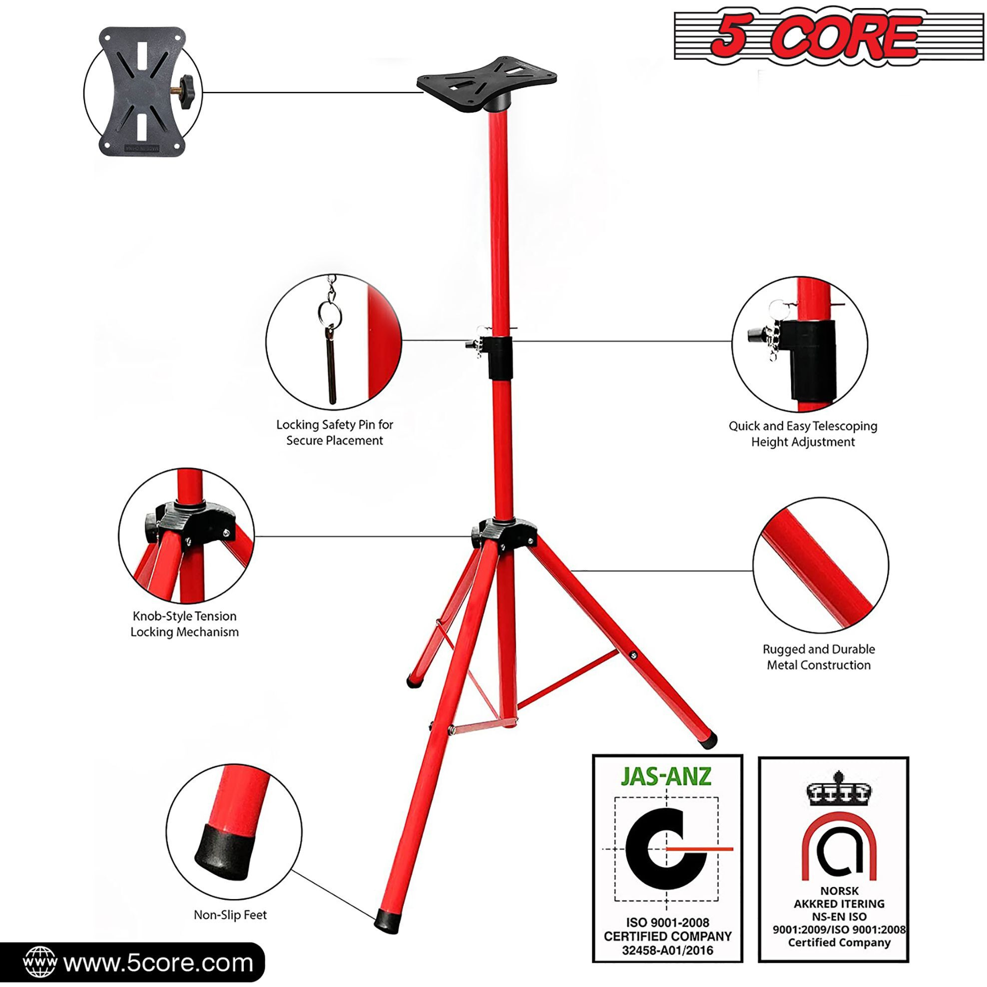 5 Core Pa Speaker Stands Adjustable Height Professional Dj Tripod With Mounting Bracket  Extend From 40 To 72 Inches  Black Ss Eco 1Pk Blk Wob(D0102Hrx4Nt)