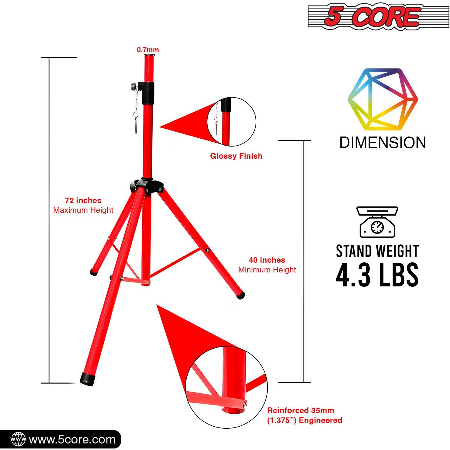 5 Core Pa Speaker Stands Adjustable Height Professional Dj Tripod With Mounting Bracket  Extend From 40 To 72 Inches  Black Ss Eco 1Pk Blk Wob(D0102Hrx4Nt)