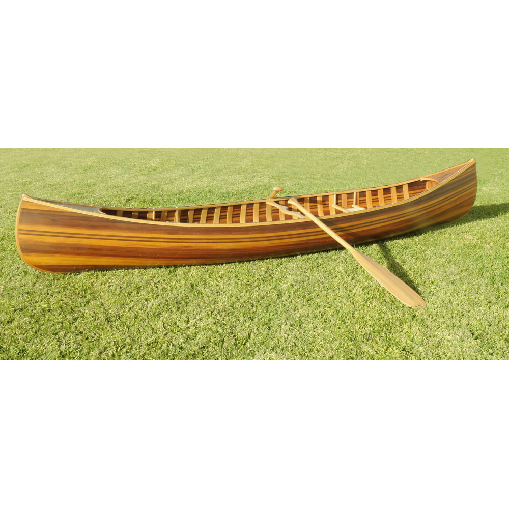 26.25"" X 118.5"" X 16""  Matte Finish Wooden Canoe With Ribs Curved Bow
