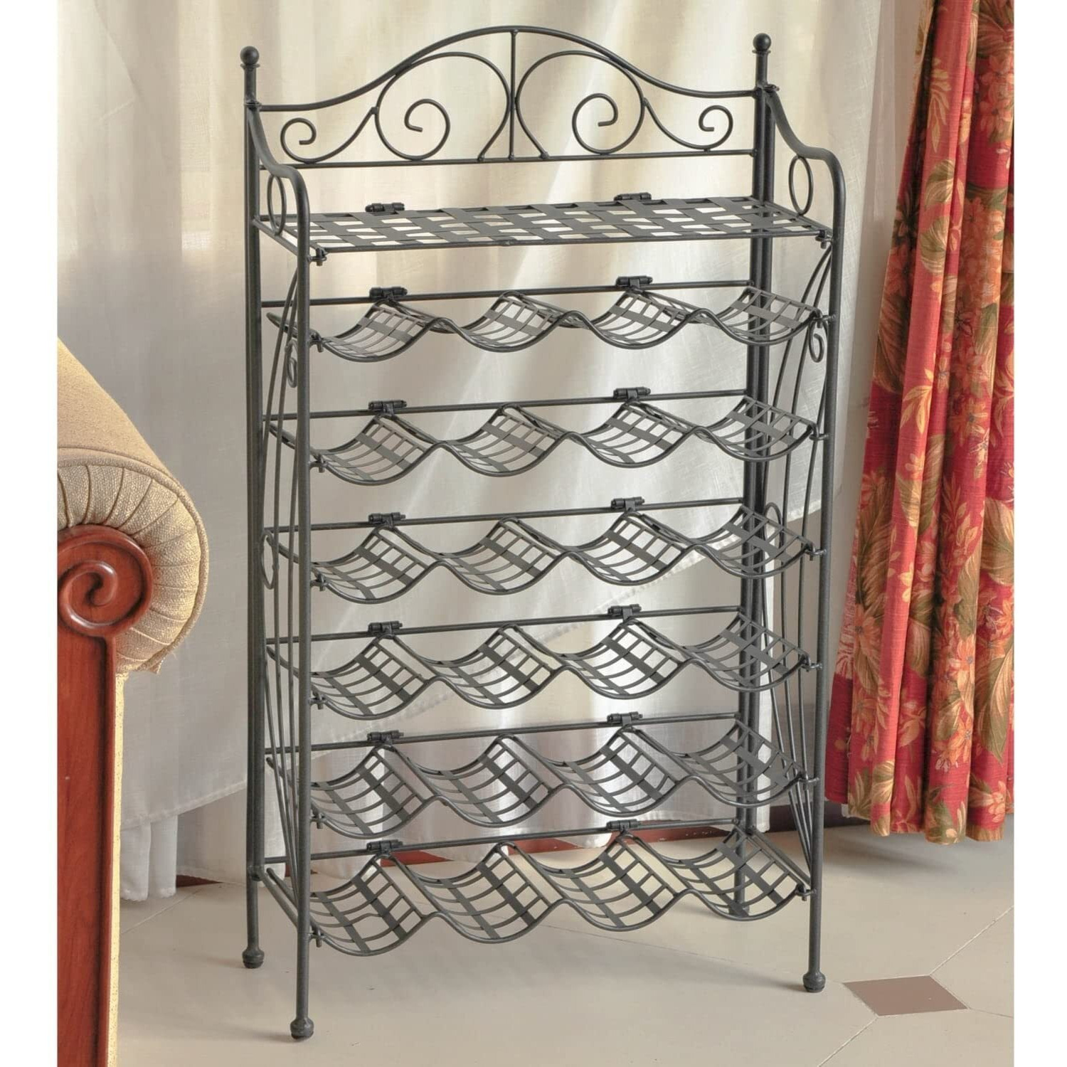 International caravan 3462-ANT-BK Iron 24-Bottle Wine Rack  Antique Black