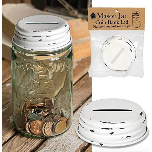 Coin Bank Mason Jar Lid - White - Box of 4
