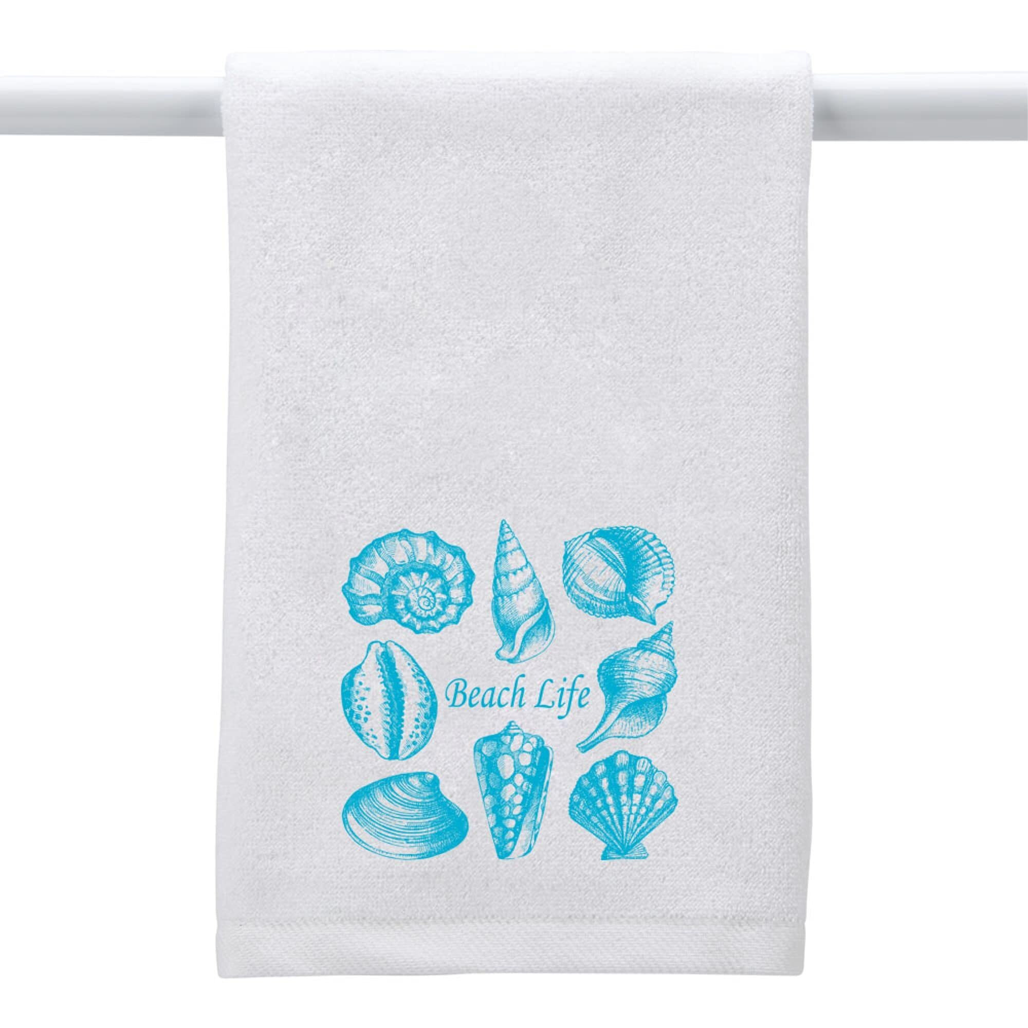 WHITE TOWEL SEA SHELLS BEACH LIFE