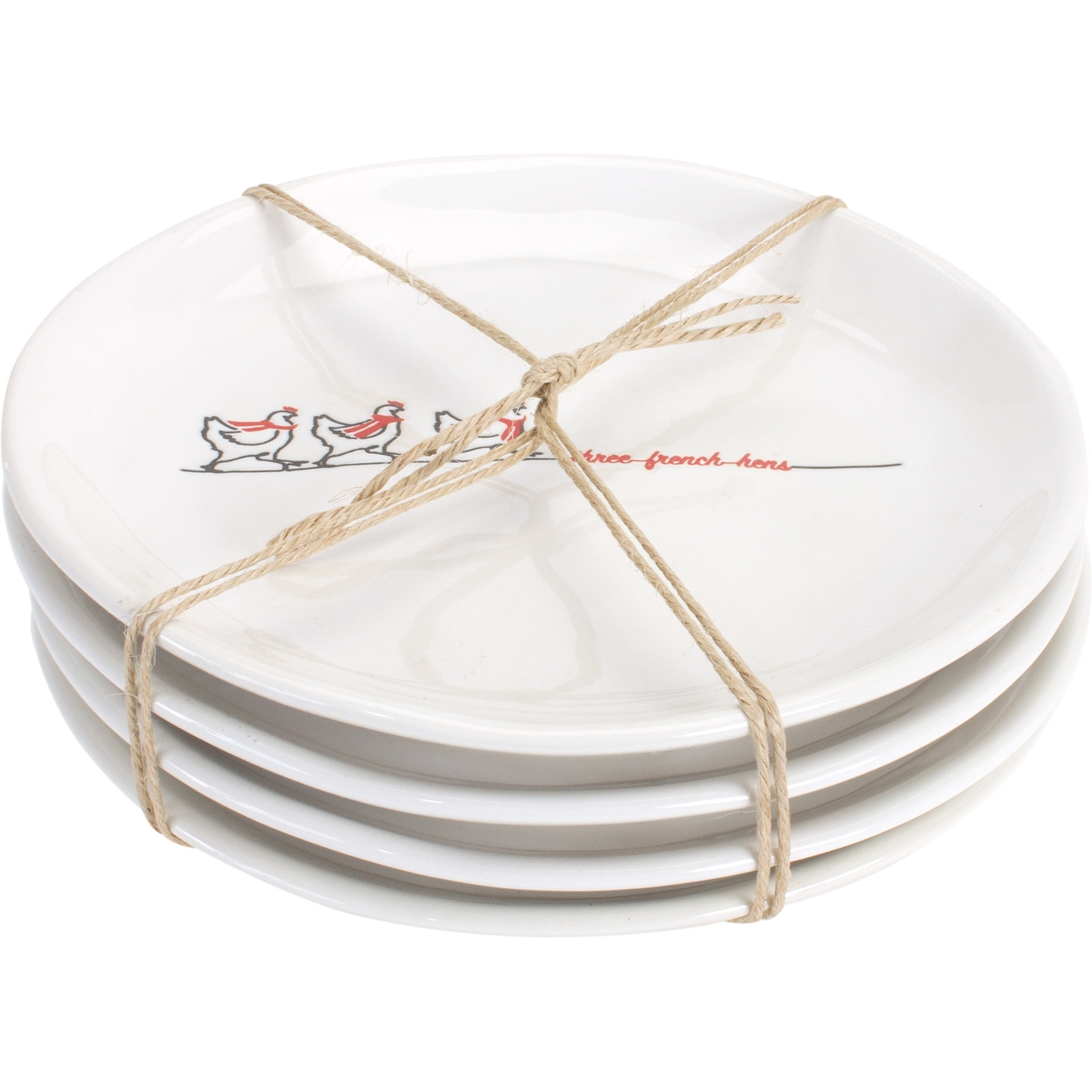 Stoneware Three French Hens Plate (Set of 4)