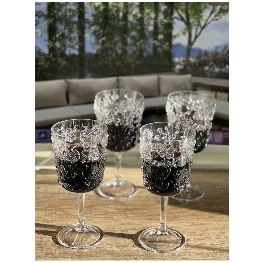 Designer Acrylic Paisley clear Wine glasses Set of 4 (13oz), Premium Quality Unbreakable Stemmed Acrylic Wine glasses for All Purpose Red or White Wine(D0102H5L718)