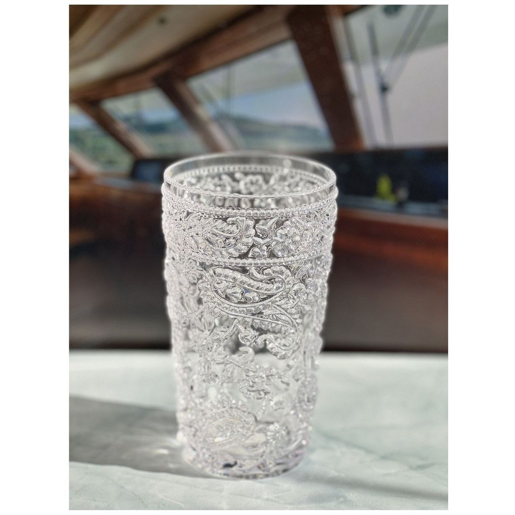 Designer Acrylic Paisley clear Drinking glasses Hi Ball Set of 4 (17oz), Premium Quality Unbreakable Stemless Acrylic Drinking glasses for All Purpose(D0102H5L7PJ)
