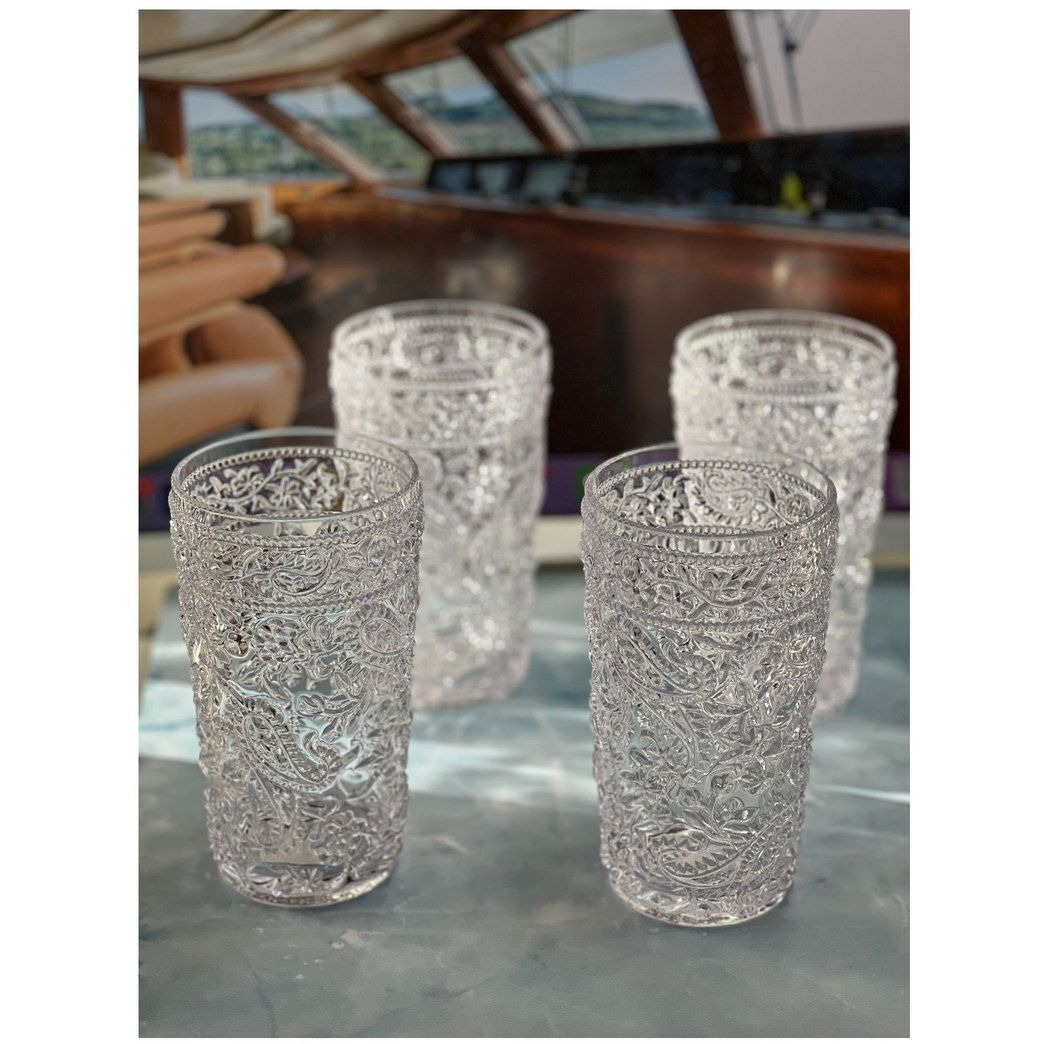 Designer Acrylic Paisley clear Drinking glasses Hi Ball Set of 4 (17oz), Premium Quality Unbreakable Stemless Acrylic Drinking glasses for All Purpose(D0102H5L7PJ)