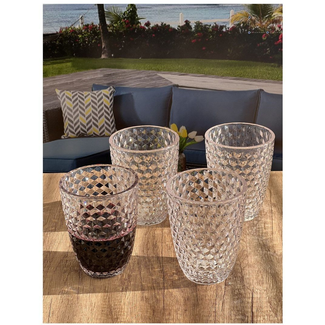 Designer Acrylic Diamond cut clear Drinking glasses DOF Set of 4 (12oz), Premium Quality Unbreakable Stemless Acrylic Drinking glasses for All Purpose(D0102H5L7Y8)