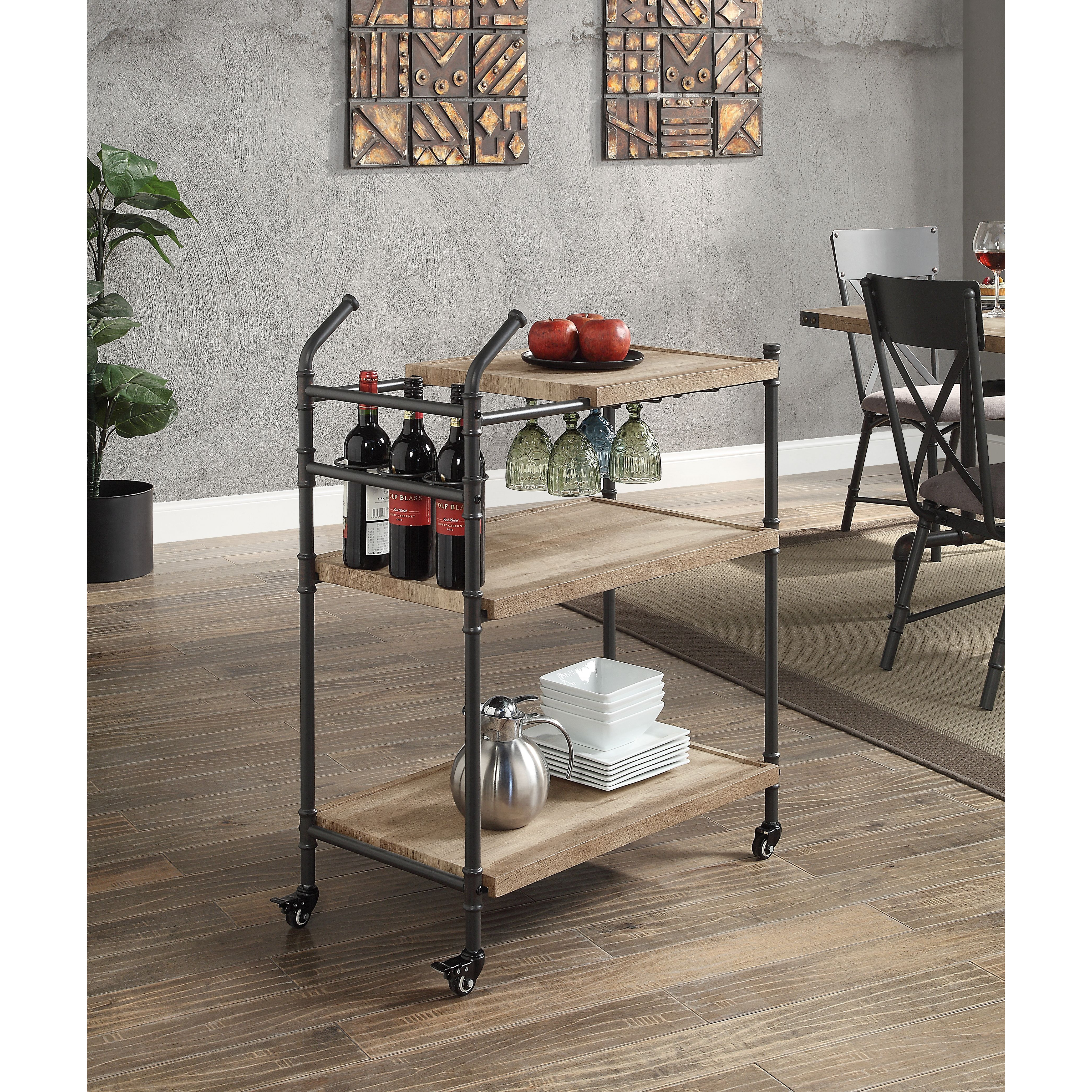 AcME Brantley Serving cart in Oak & Sandy Black Finish Ac00754(D0102H7cBW6)
