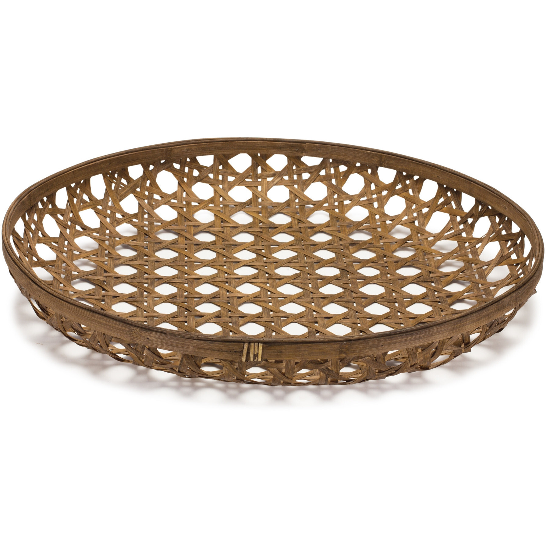 26 Brown Bamboo Weave Round Wood Tray