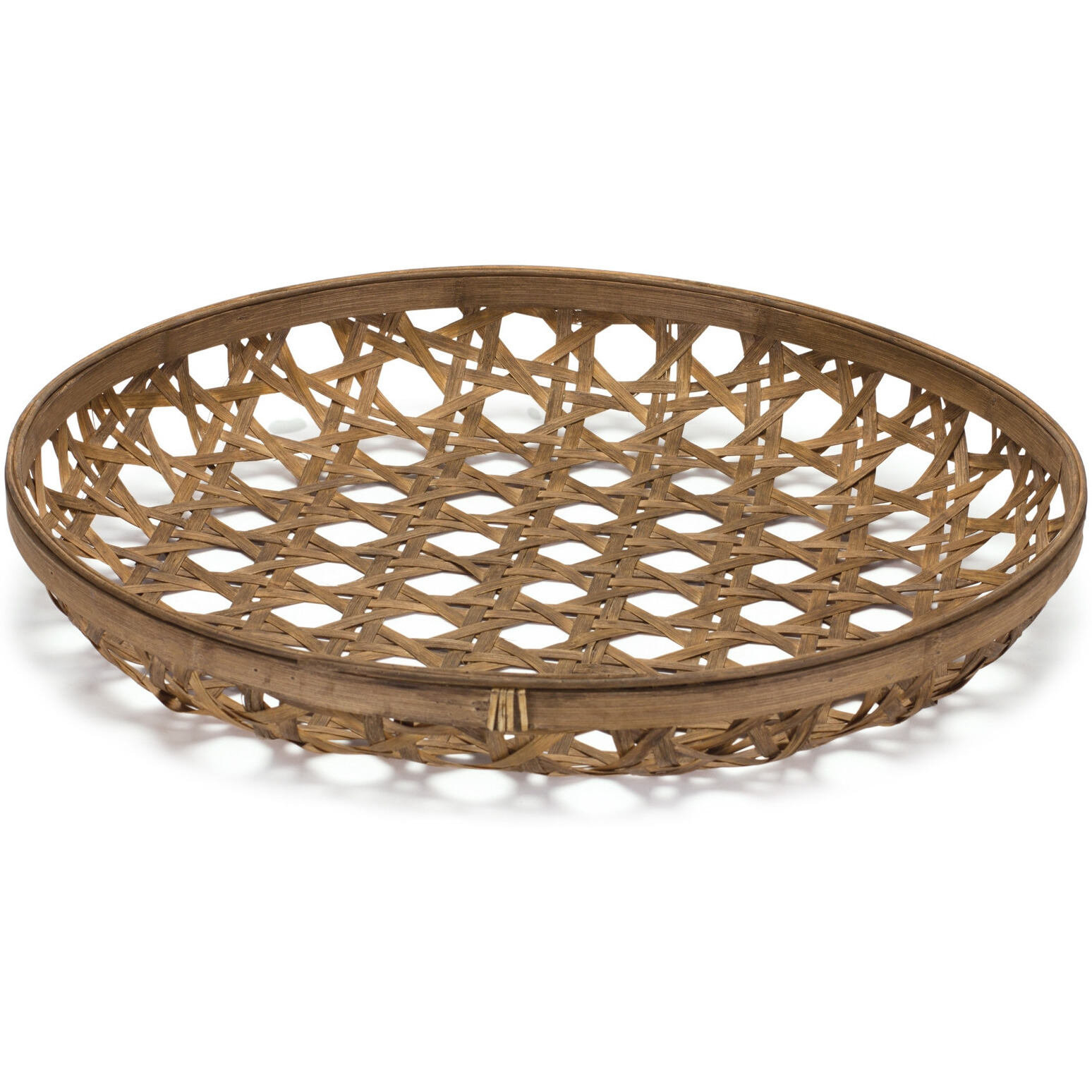 22 Brown Bamboo Weave Round Wood Tray