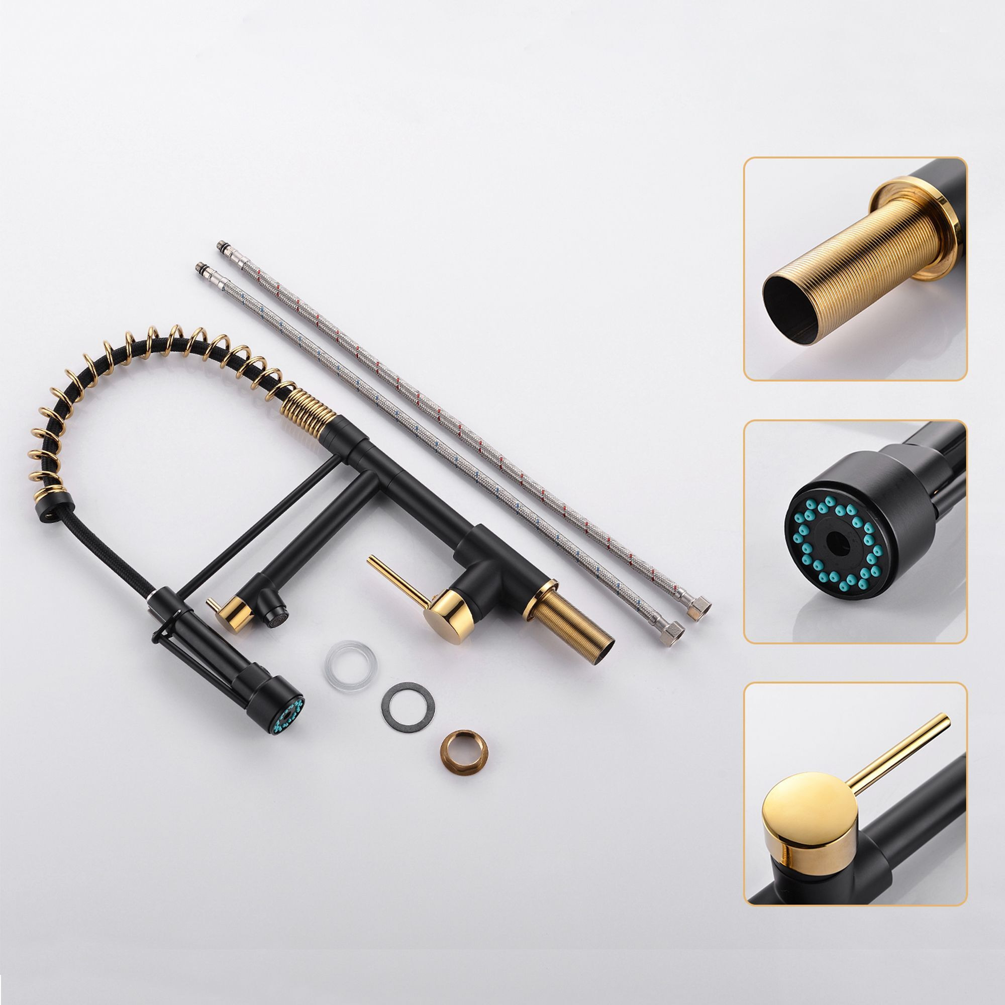 New Single Handle kitchen faucet with pull-down kitchen faucet  Black+gold(D0102H5Q358)