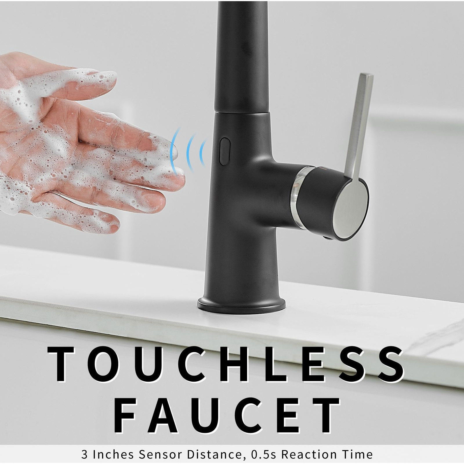 Single Handle Pull Down Sprayer Kitchen Faucet commercial Spring Faucet with Touchless Sensor in Brushed + Black(D0102H5L682)
