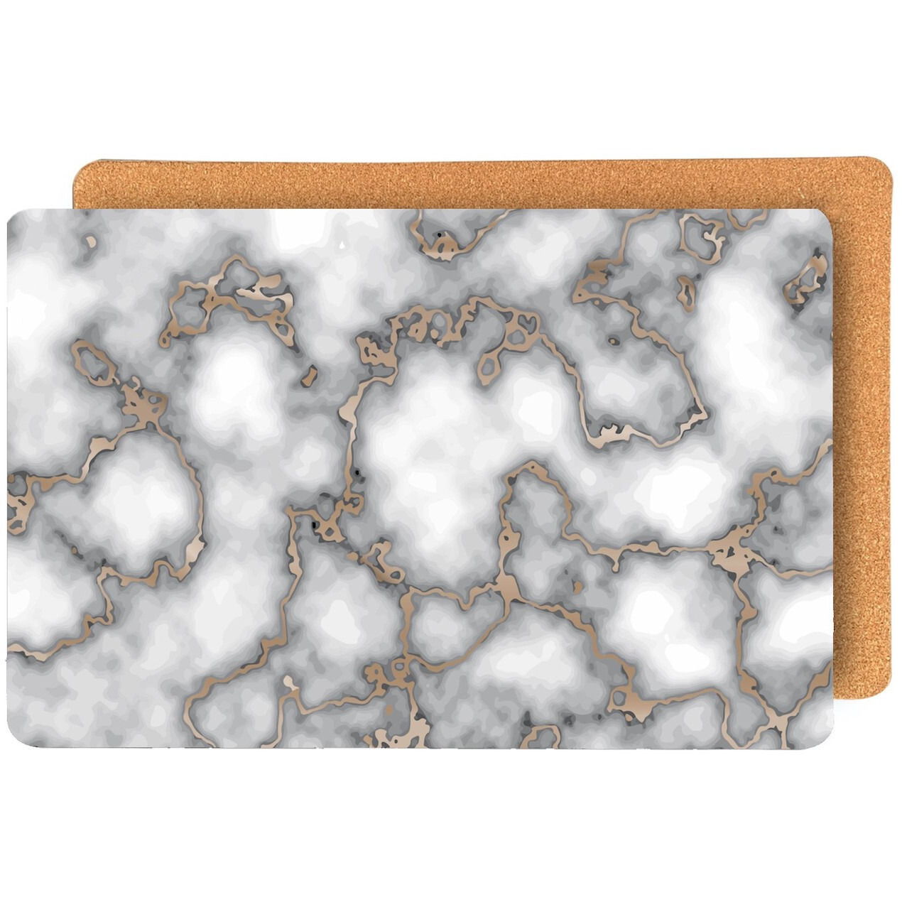 Set of Two gray and gold Abstract cork Rectangular Indoor Outdoor Placemats
