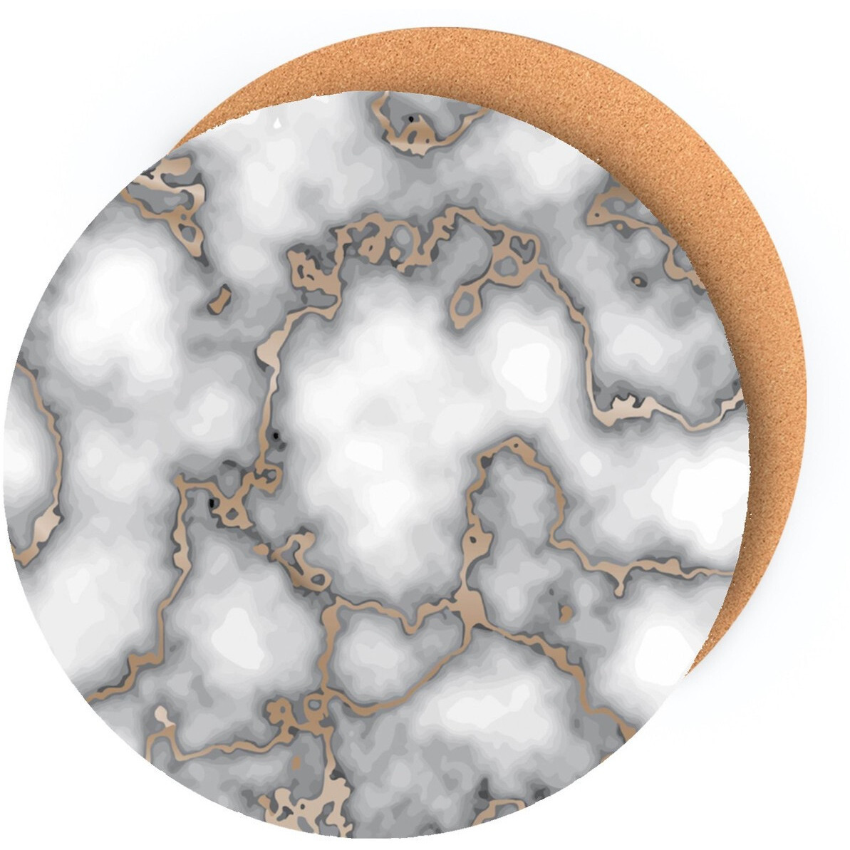 Set of Two gray and gold Abstract cork Round Indoor Outdoor Placemats