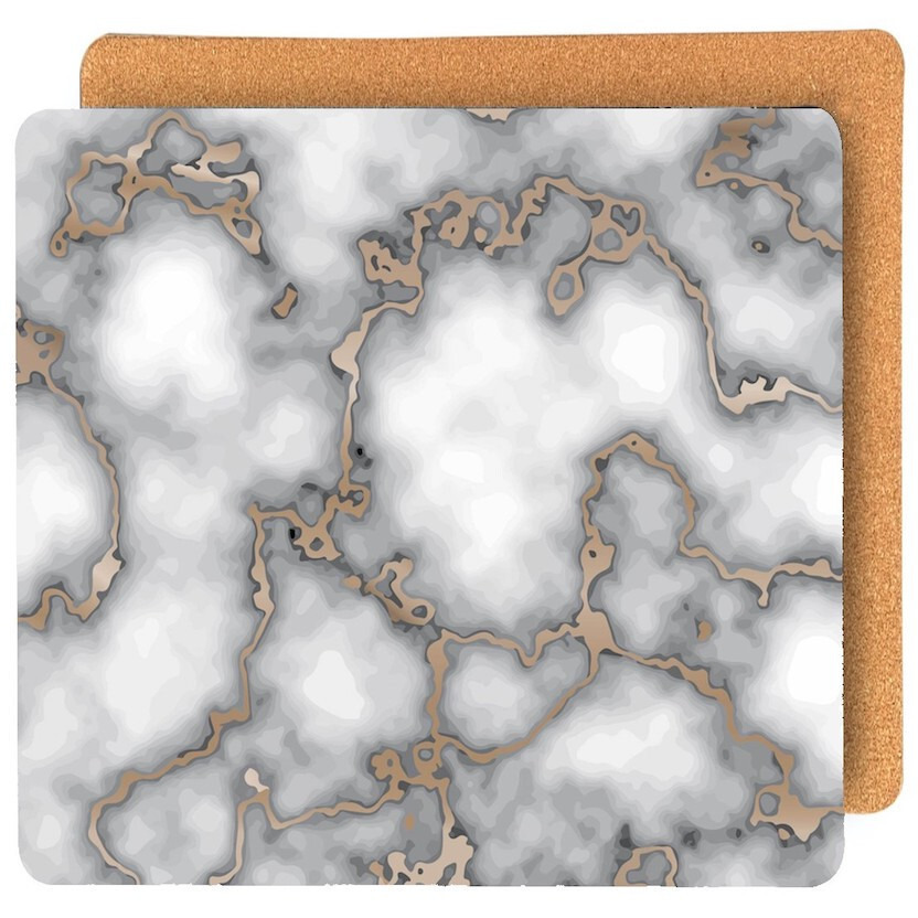 Set of Two gray and gold Abstract cork Square Indoor Outdoor Placemats