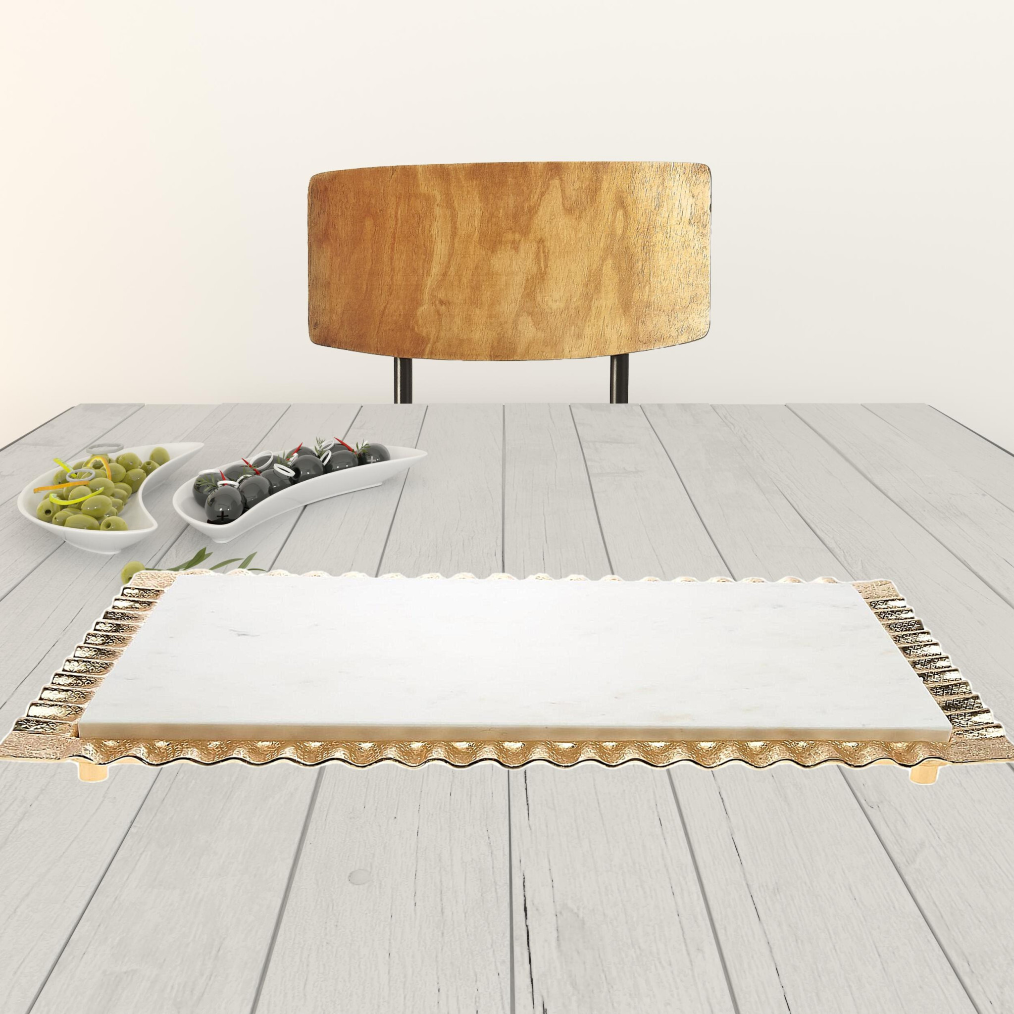 18 White and gold Rectangular Marble Serving Tray
