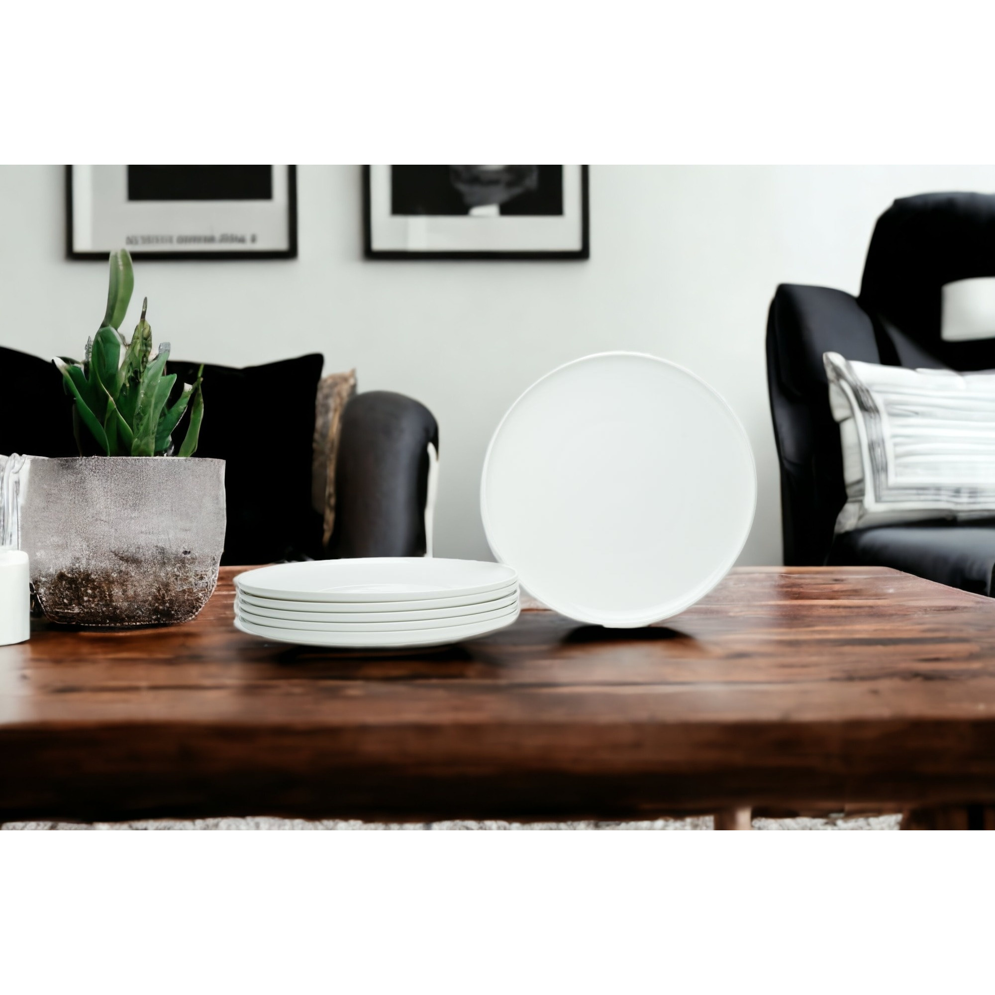 White Six Piece Round Coupe Porcelain Service For Six Dinner Plate Set