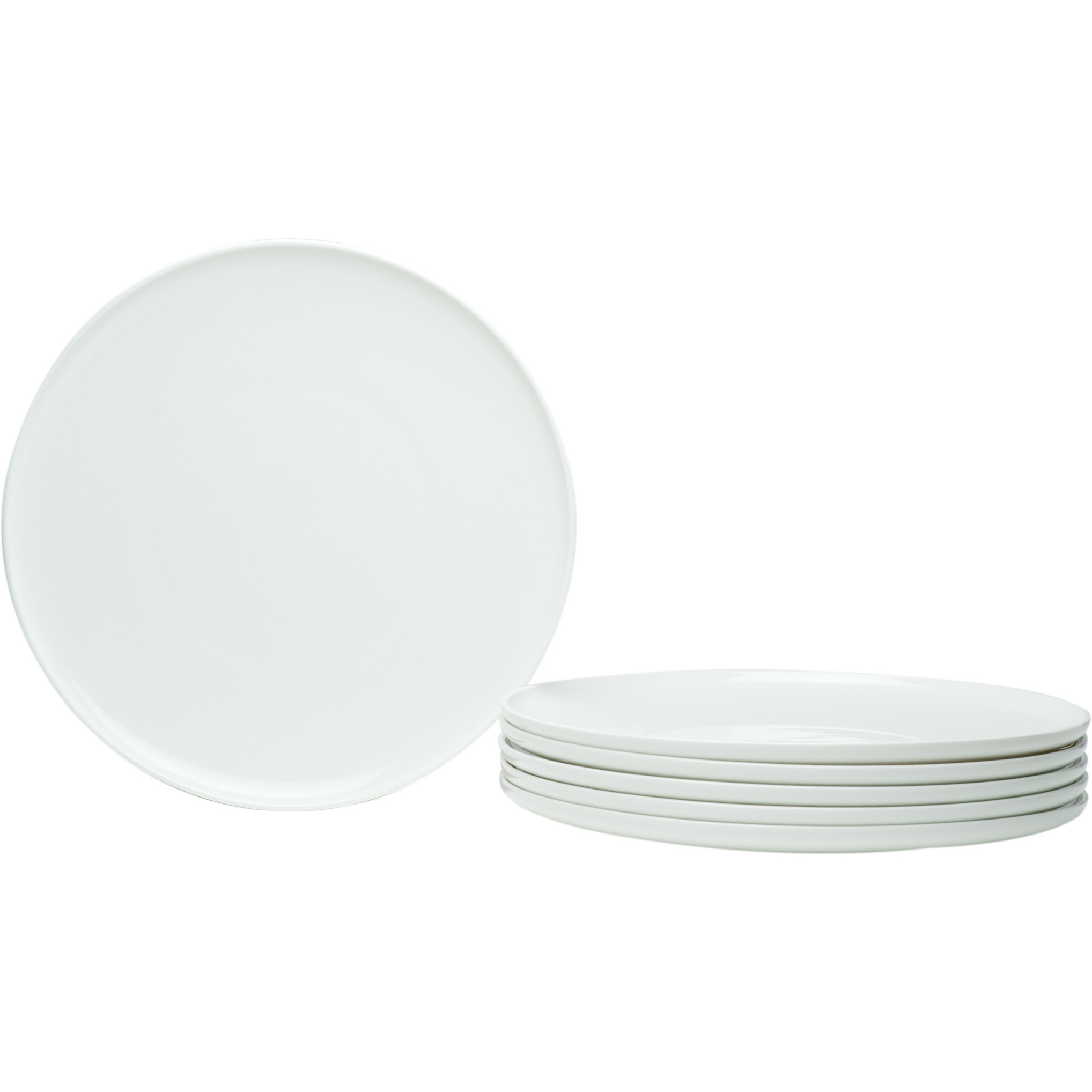 White Six Piece Round Coupe Porcelain Service For Six Dinner Plate Set