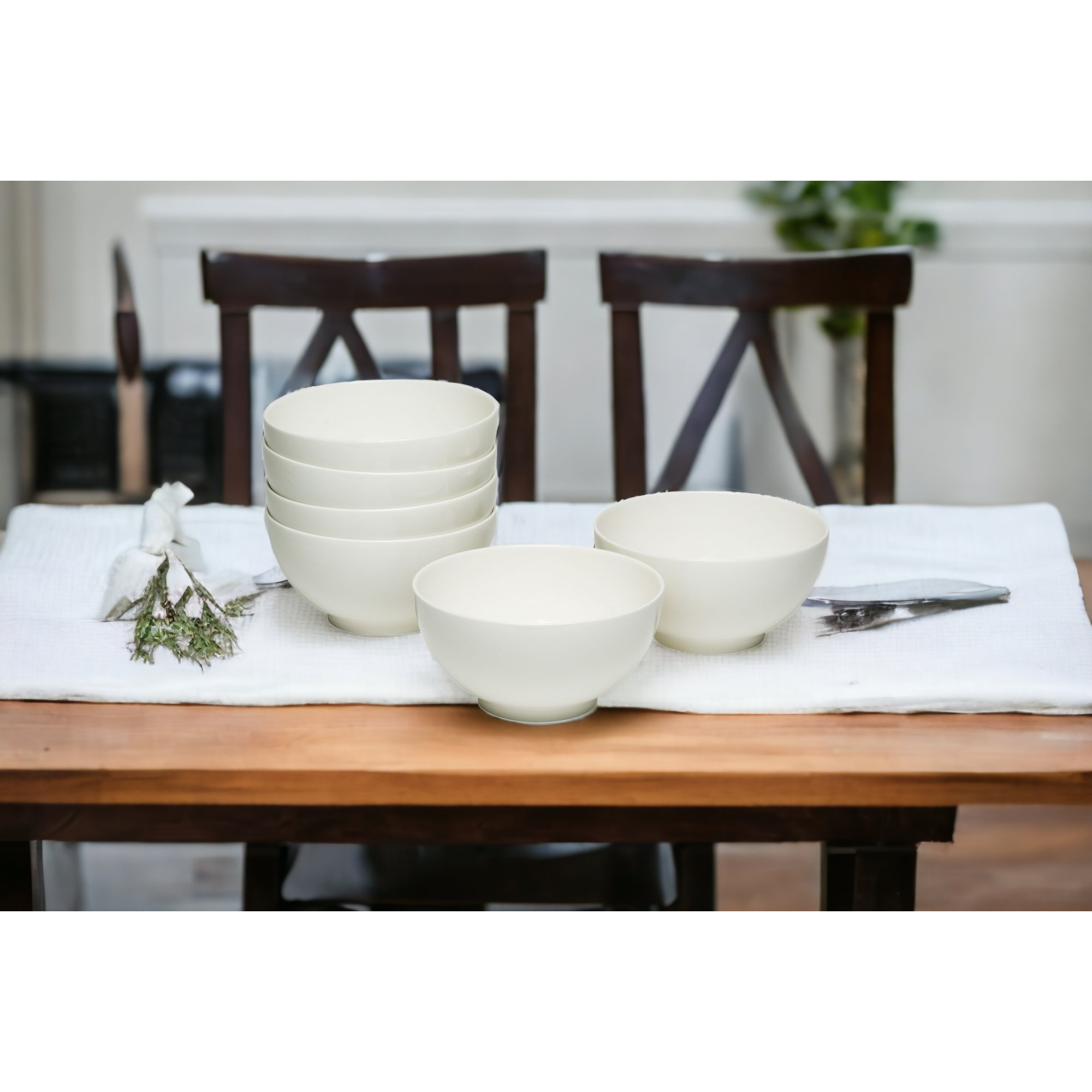 White Six Piece Porcelain Service For Six Bowl Set