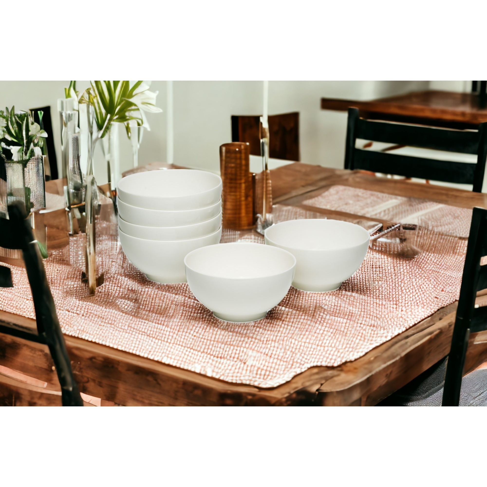 White Six Piece Porcelain Service For Six Bowl Set