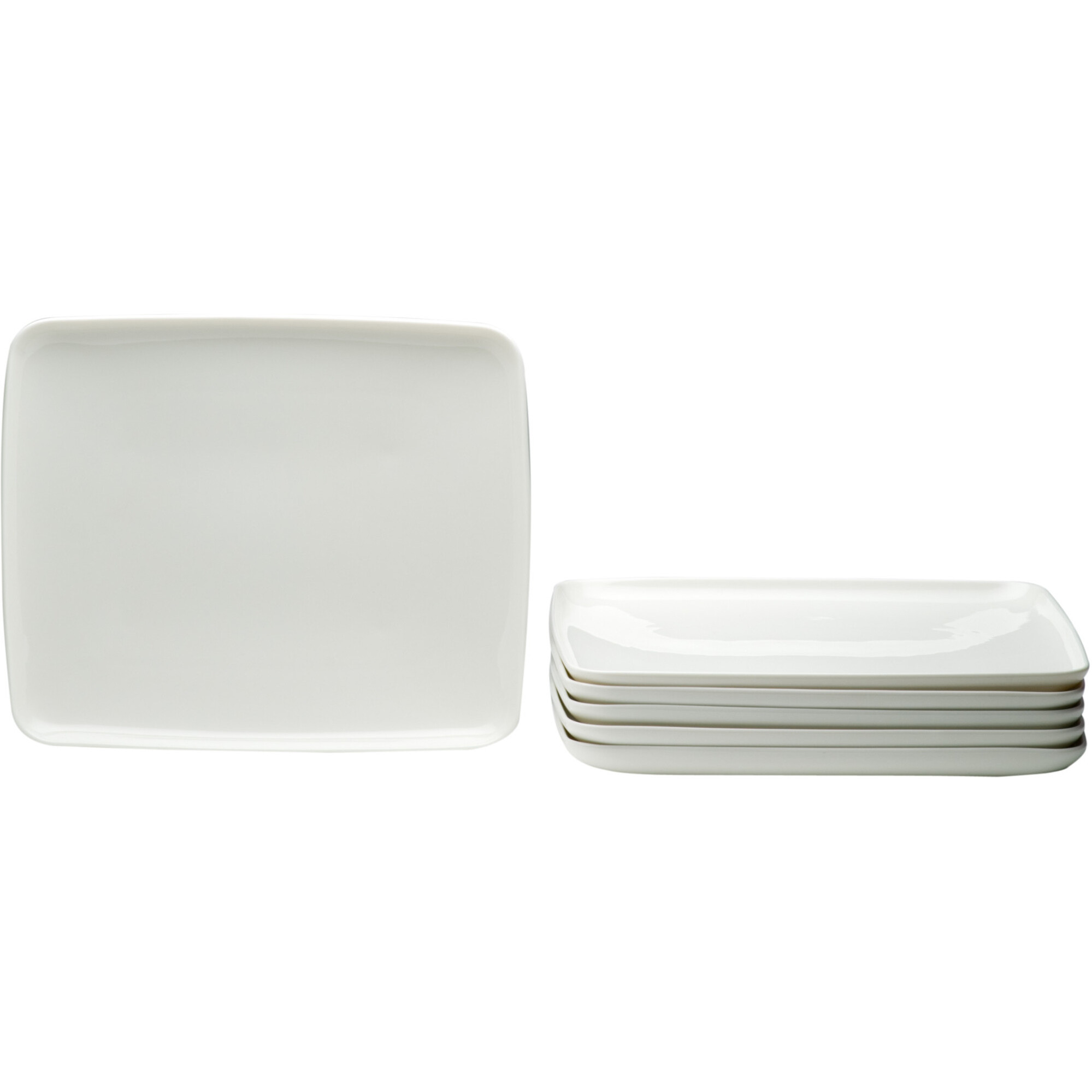 White Six Piece Rectangle Porcelain Service For Six Dinner Plate Set