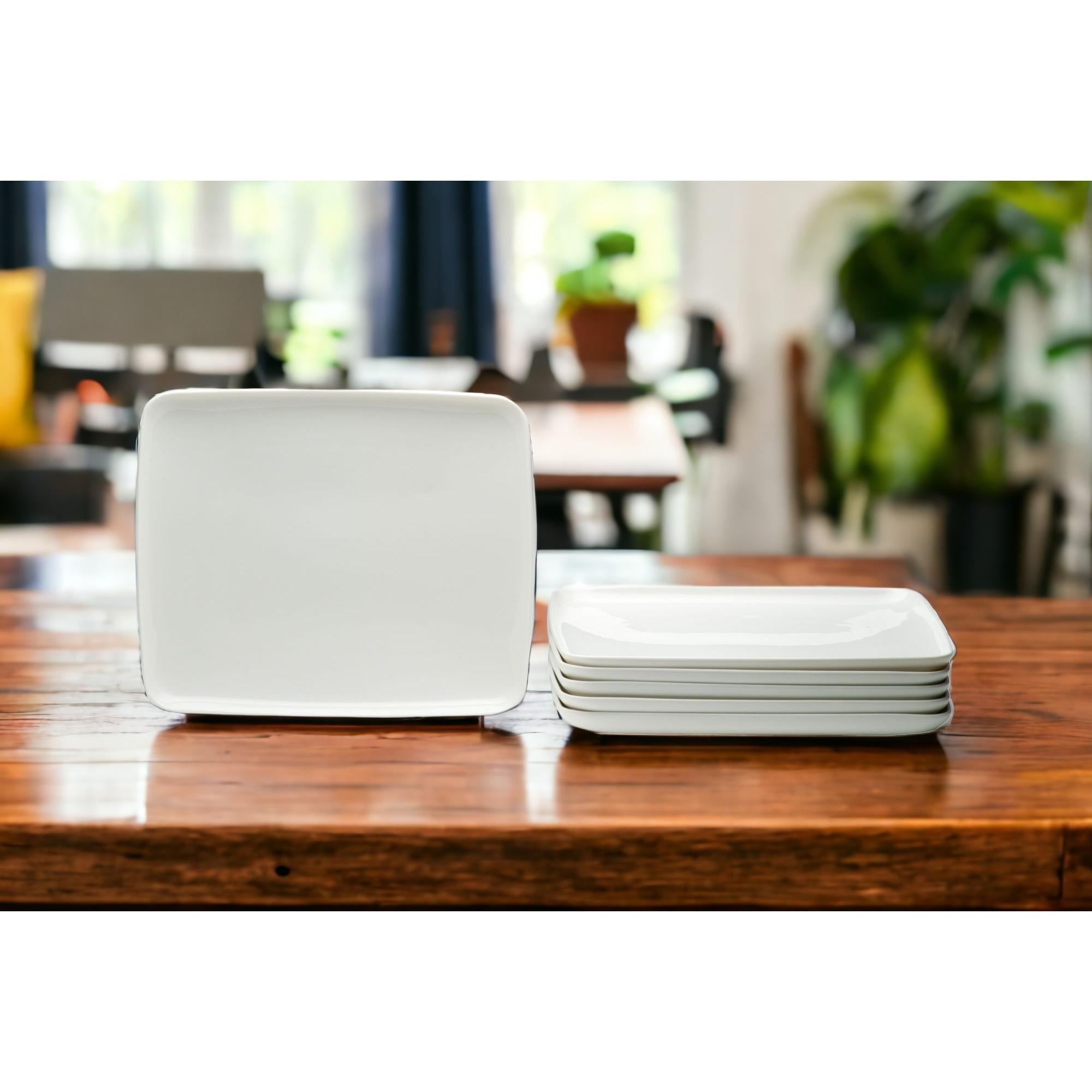 White Six Piece Rectangle Porcelain Service For Six Dinner Plate Set