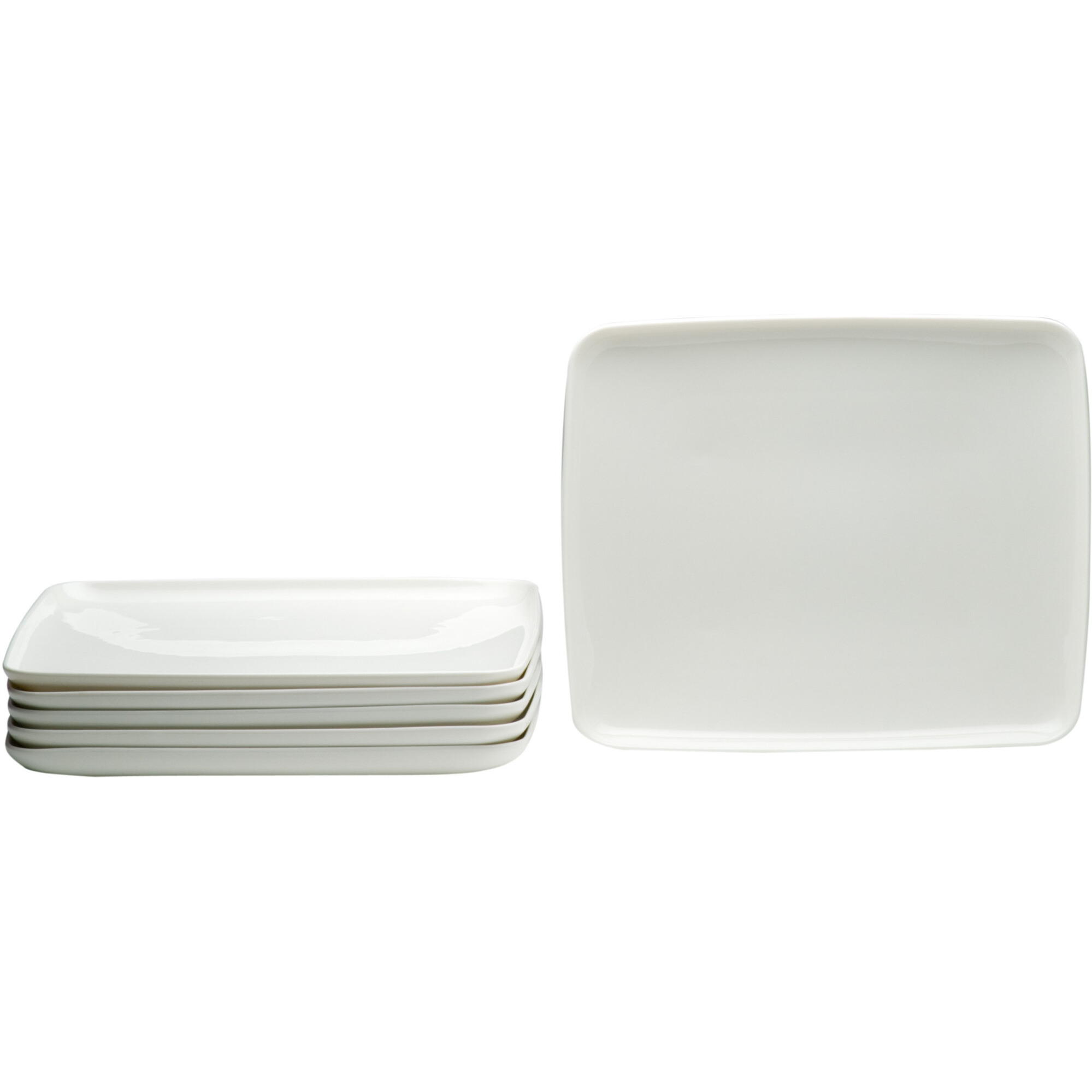 White Six Piece Rectangle Porcelain Service For Six Dinner Plate Set