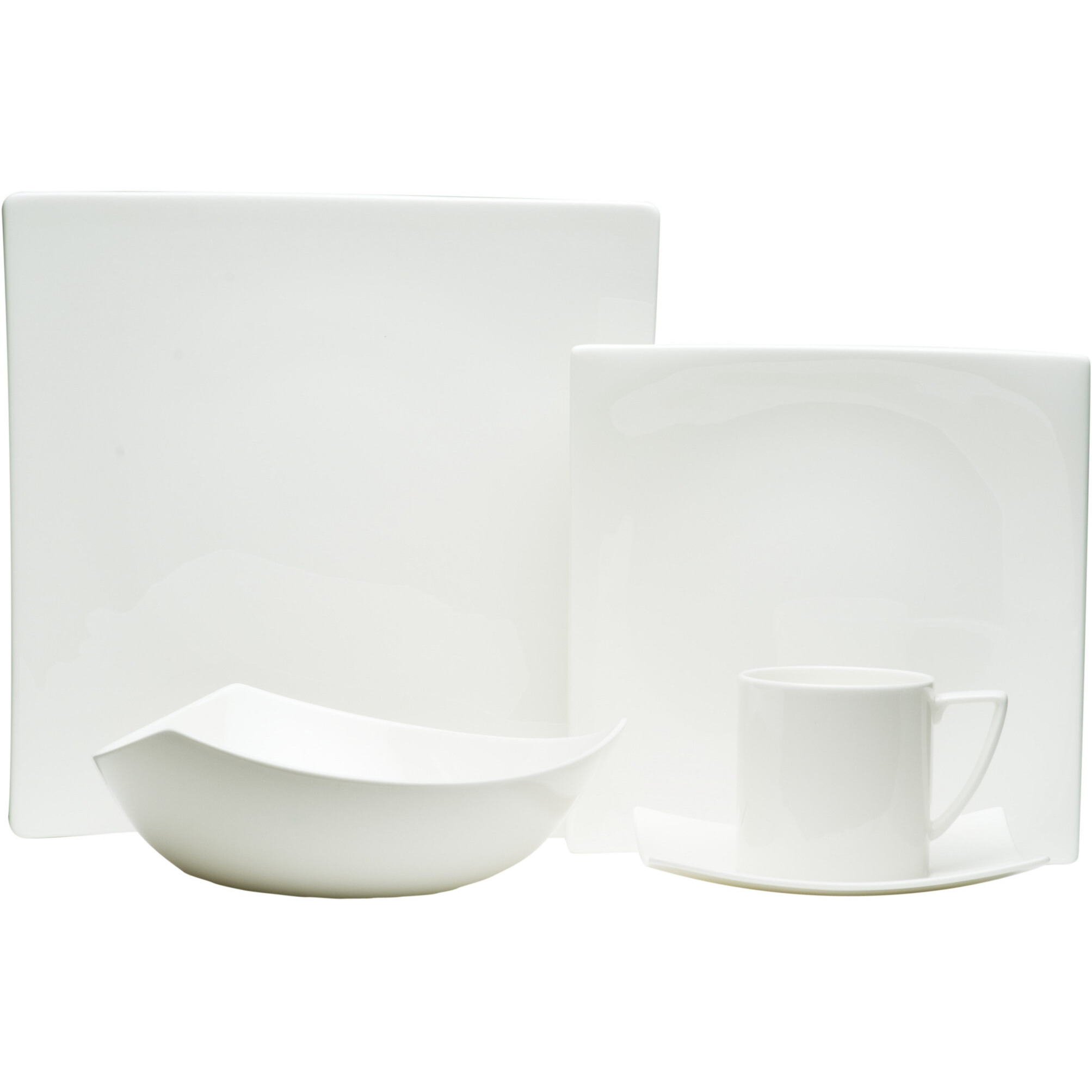 White Five Piece Square Bone China Dinnerware Set