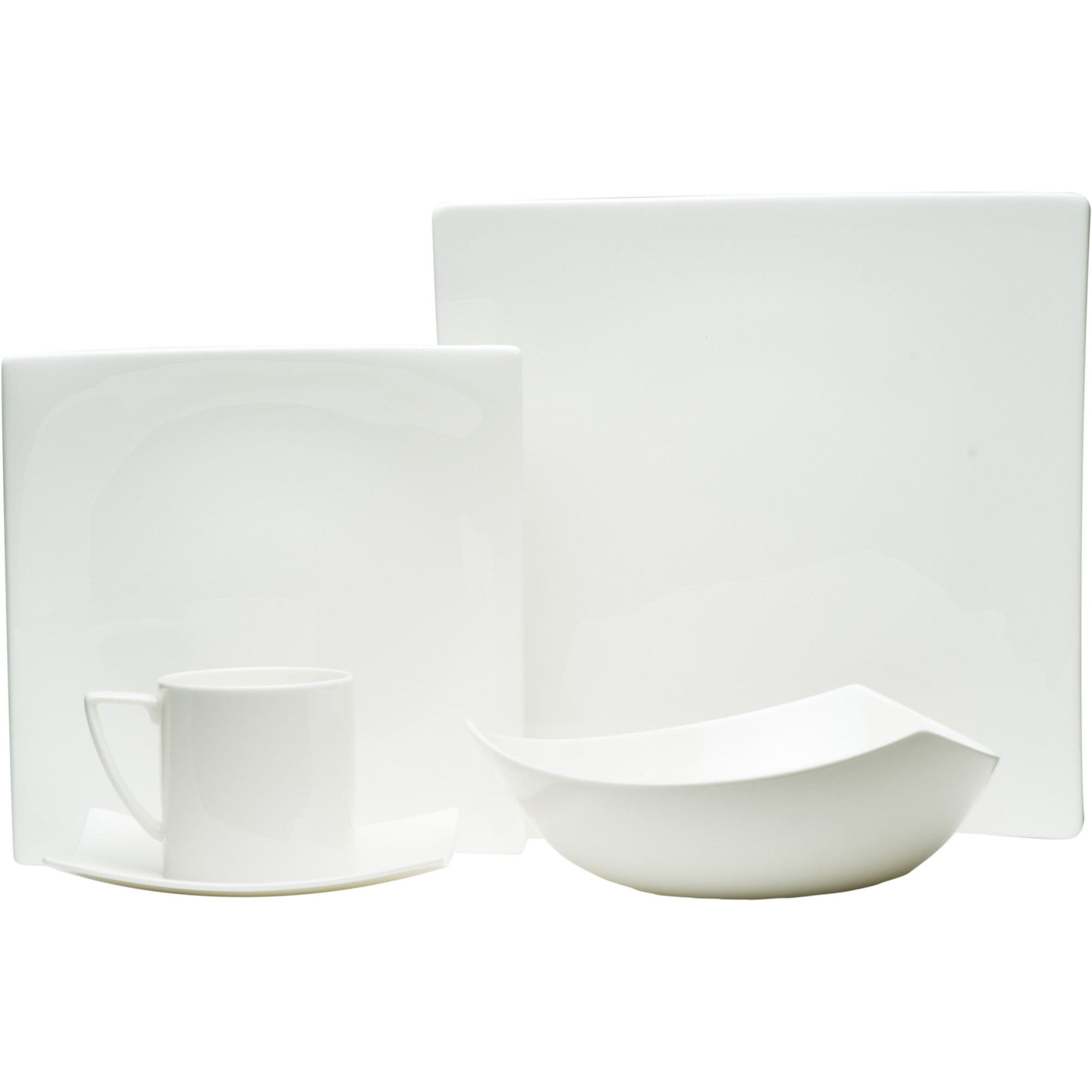 White Five Piece Square Bone China Dinnerware Set