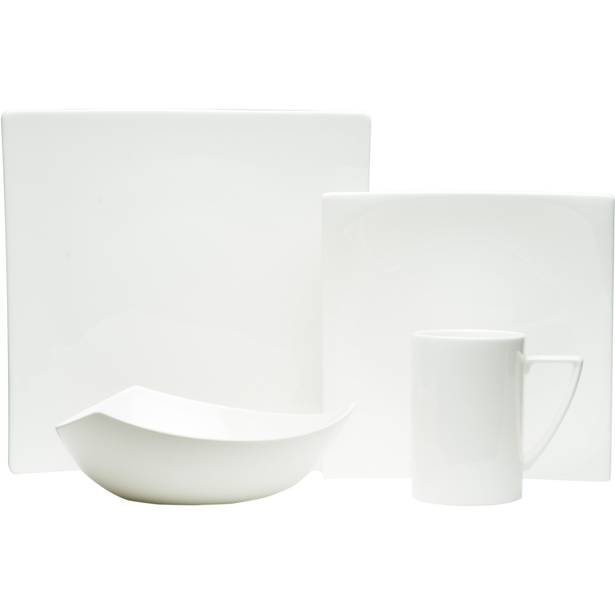 White Four Piece Square Bone China Dinnerware Set