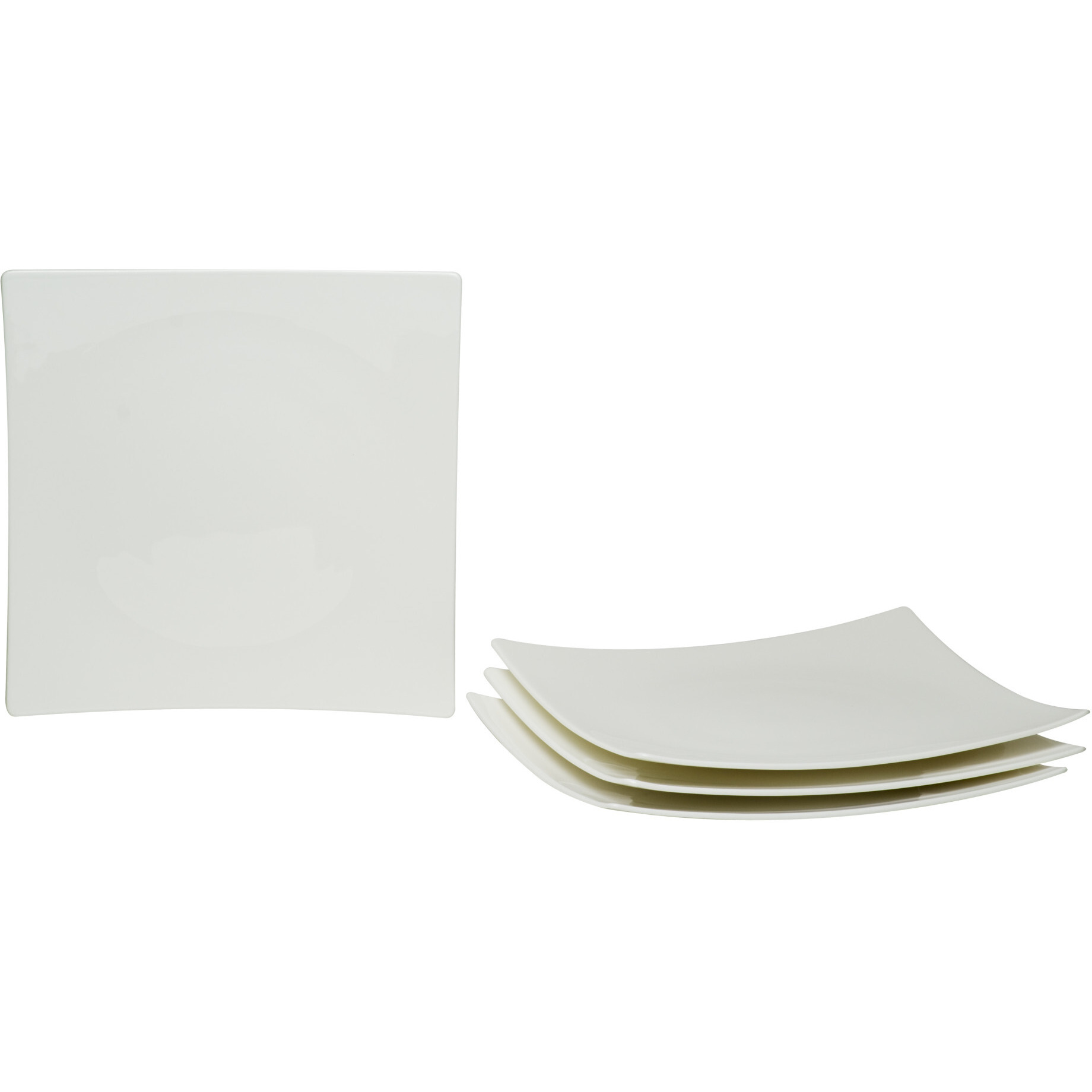 White Six Piece Square Bone China Service For Six Dinner Plate Set