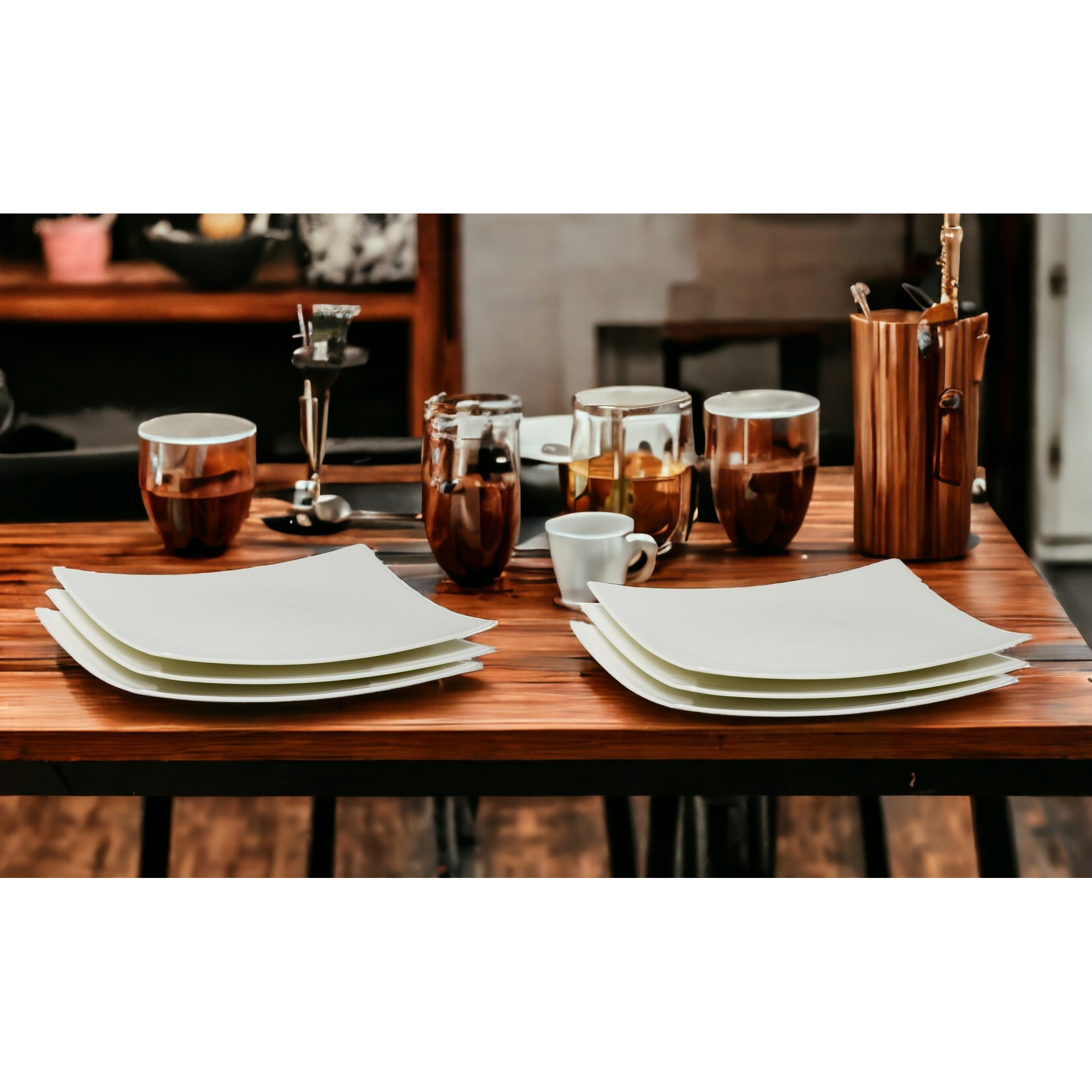 White Six Piece Square Bone China Service For Six Salad Plate Set