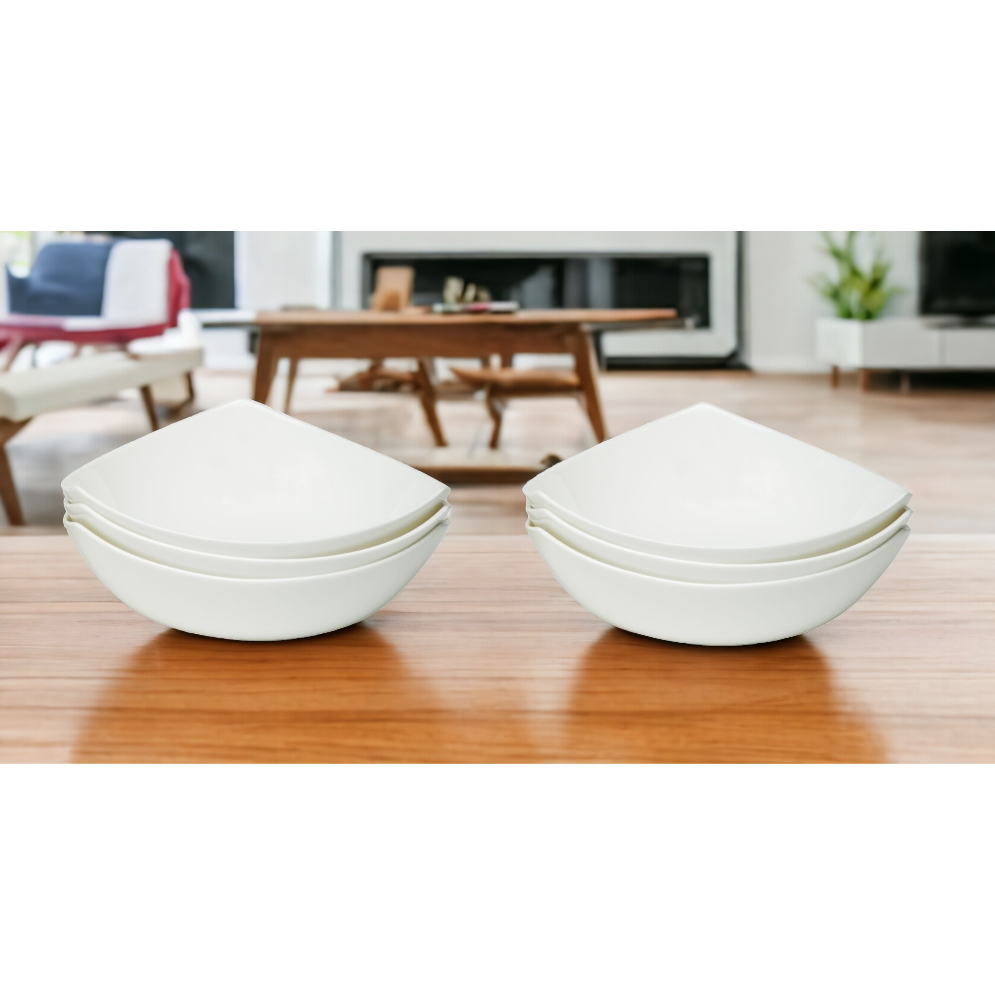 White Six Piece Triangle Bone China Service For Six Bowl Set