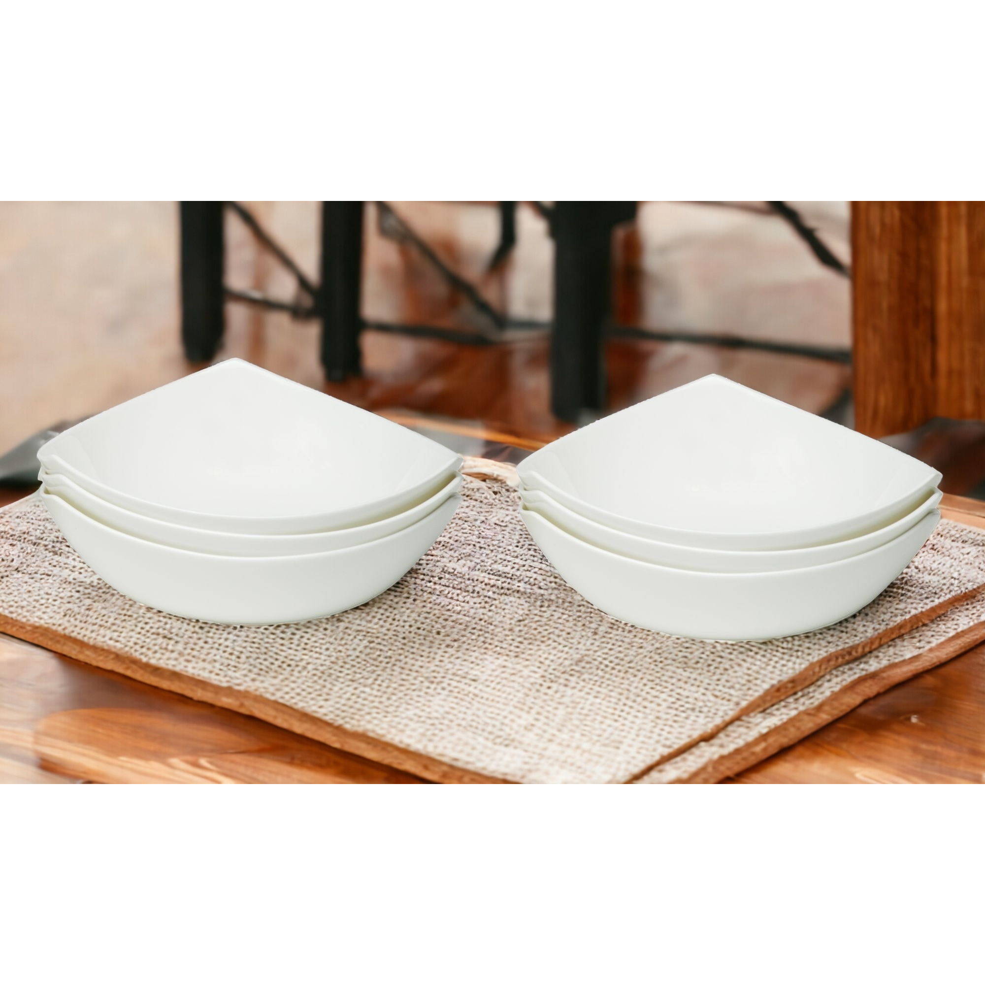 White Six Piece Triangle Bone China Service For Six Bowl Set