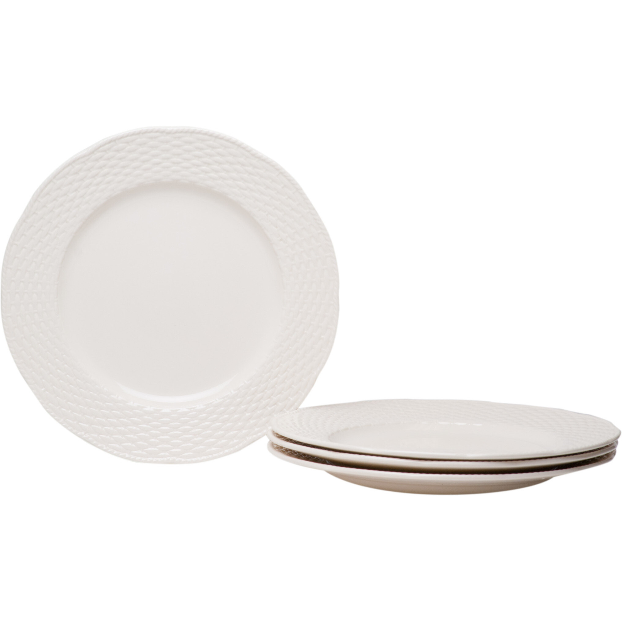 White Four Piece Weave Stoneware Service For Four Dinner Plate Set