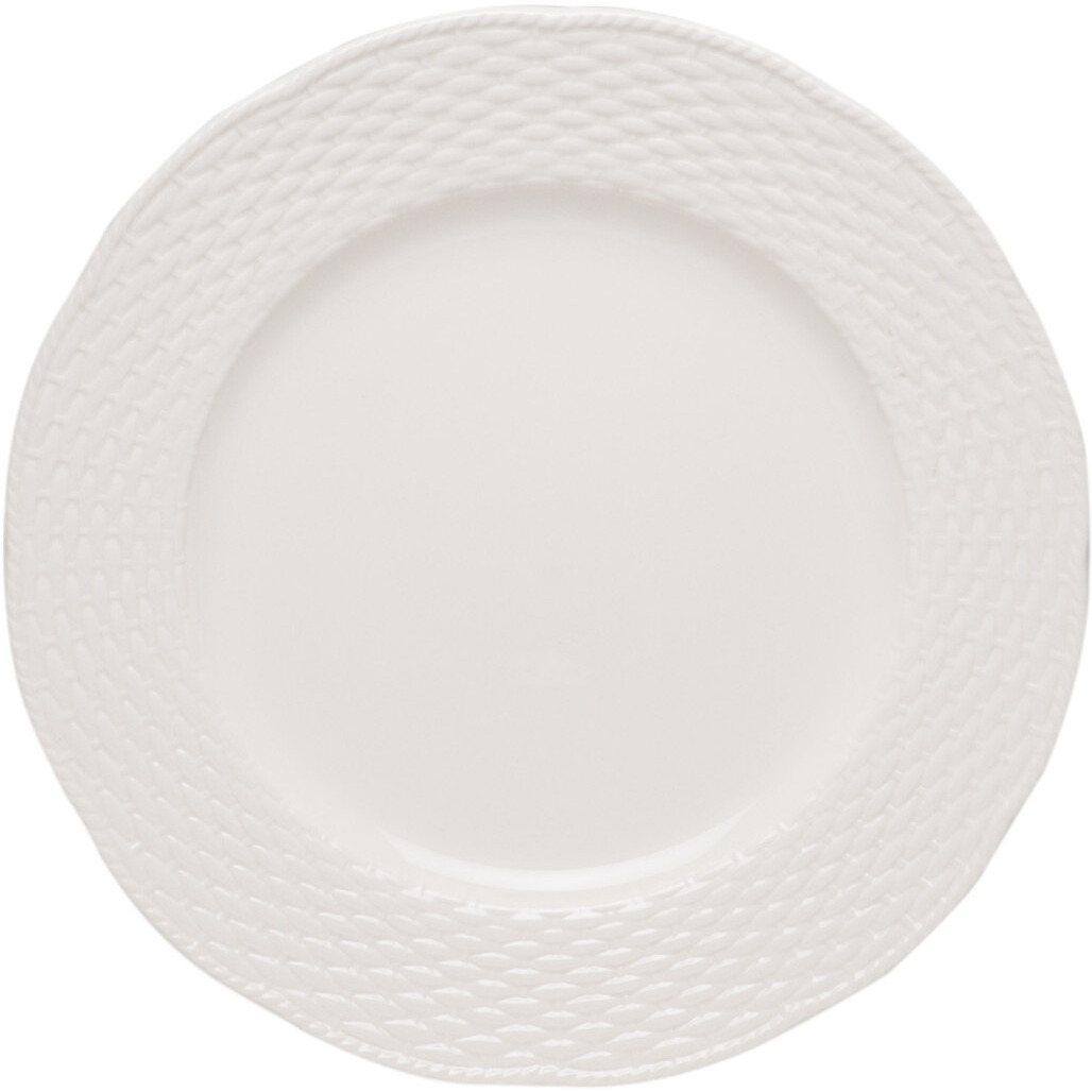 White Four Piece Round Weave Stoneware Service For Four Salad Plate Set