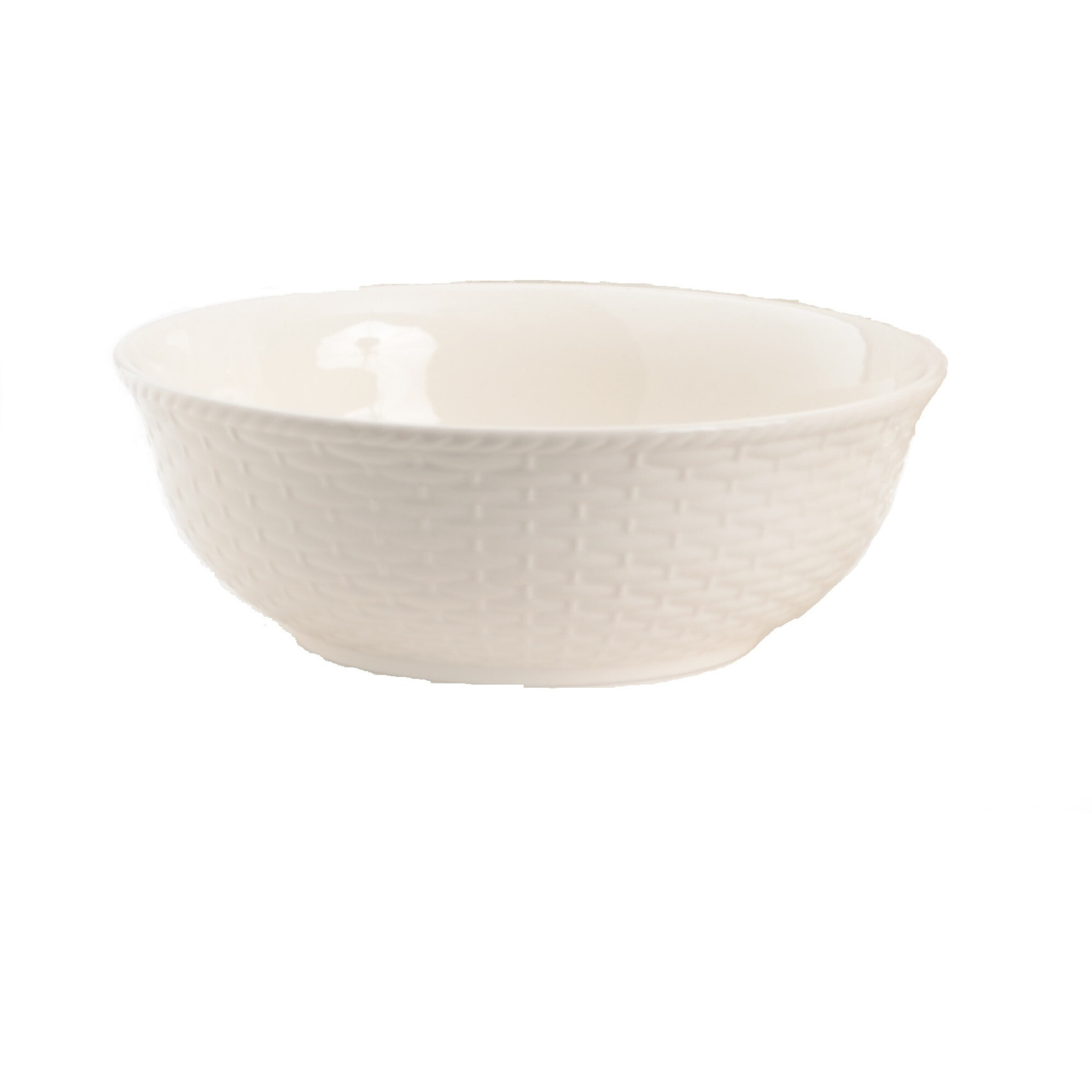 White Four Piece Round Weave Stoneware Service For Four Bowl Set