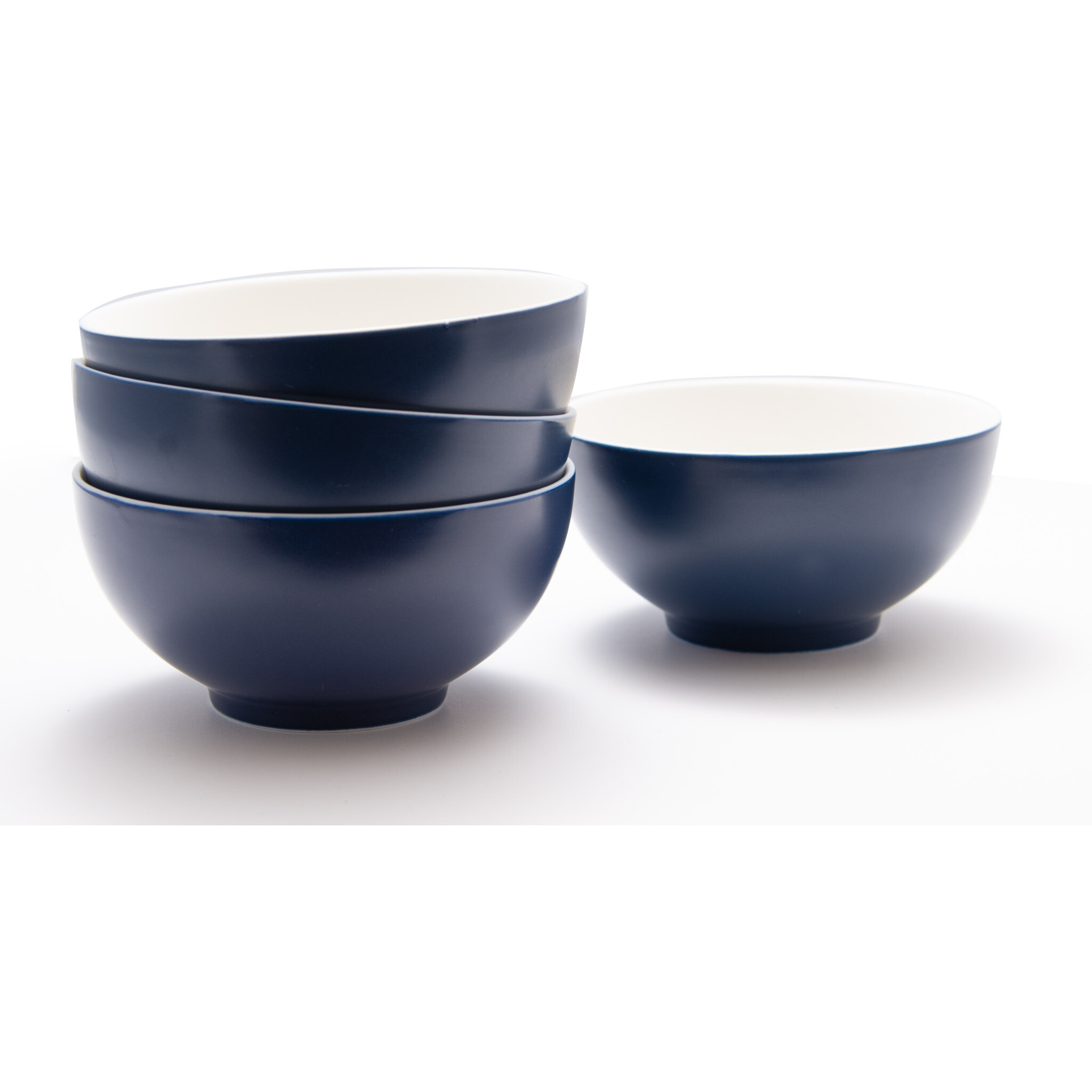 Blue and White Four Piece Porcelain Service For Four Bowl Set