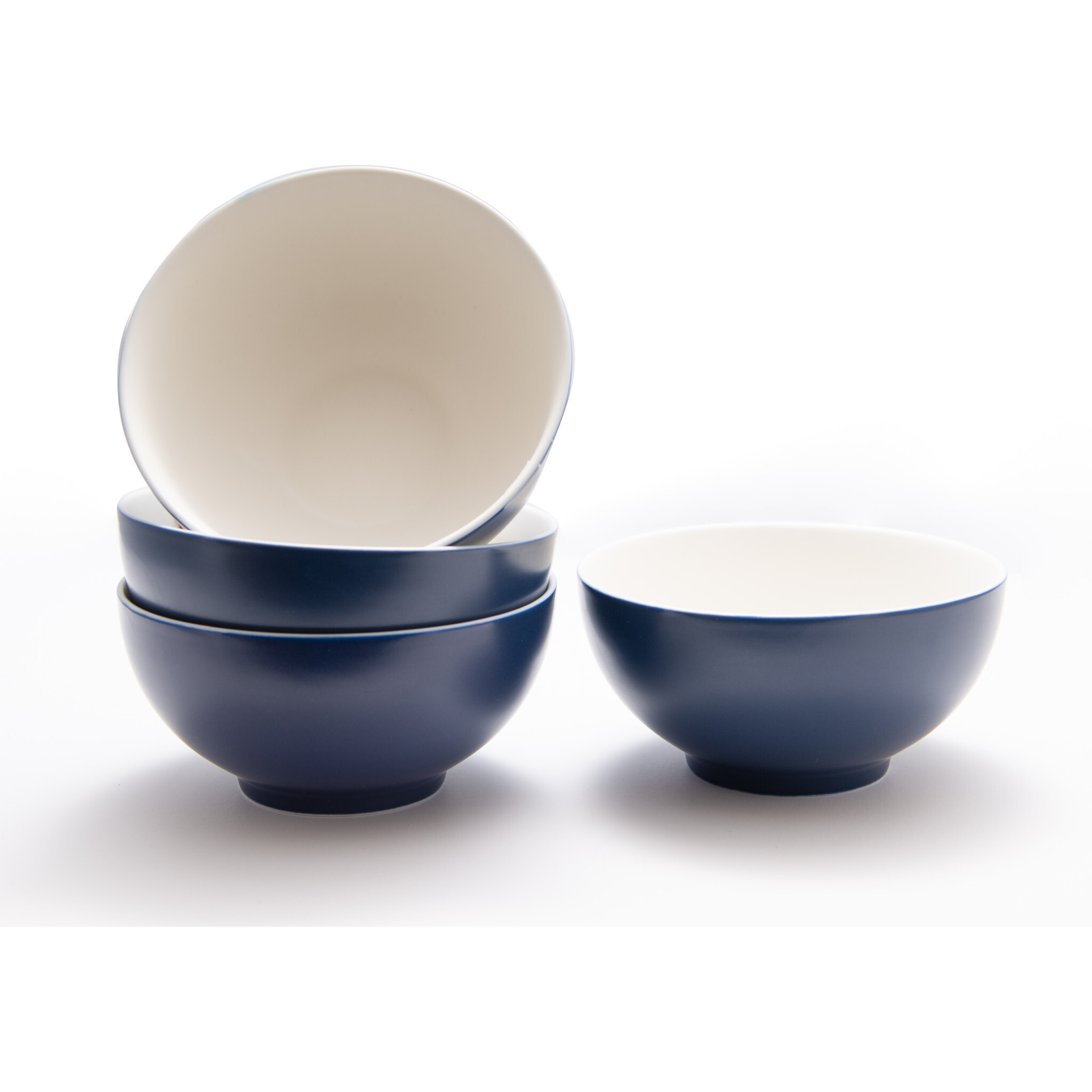 Blue and White Four Piece Porcelain Service For Four Bowl Set