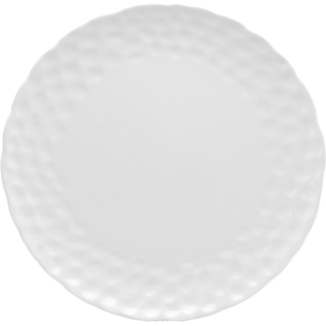 White Six Piece Round Pebbled Porcelain Service For Six Dinner Plate Set