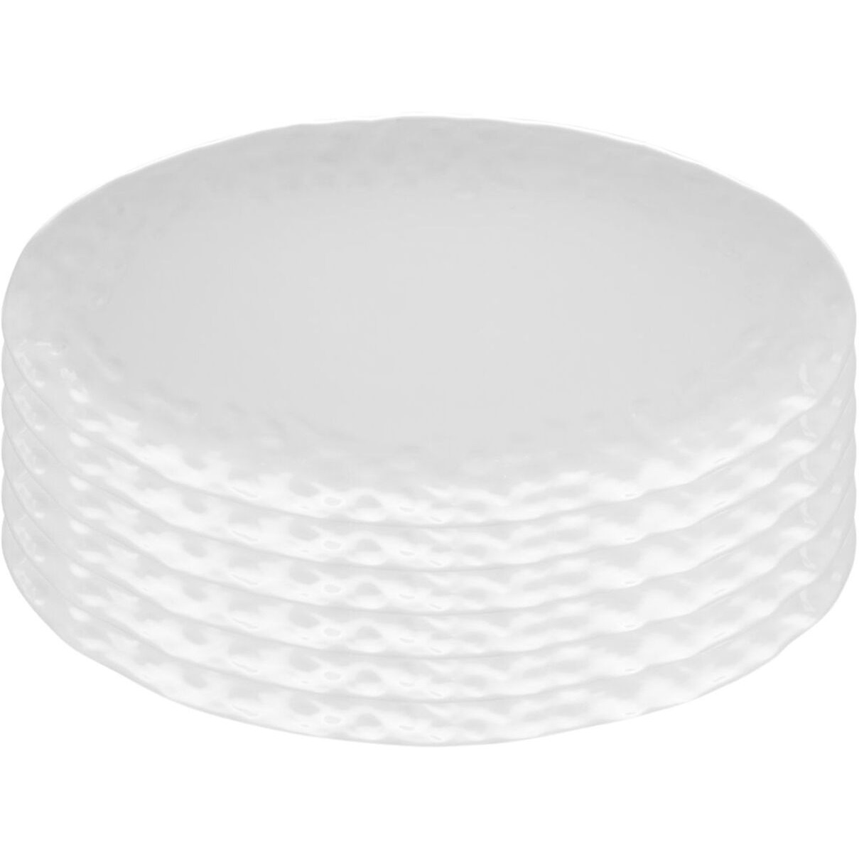 White Six Piece Round Pebbled Porcelain Service For Six Dinner Plate Set