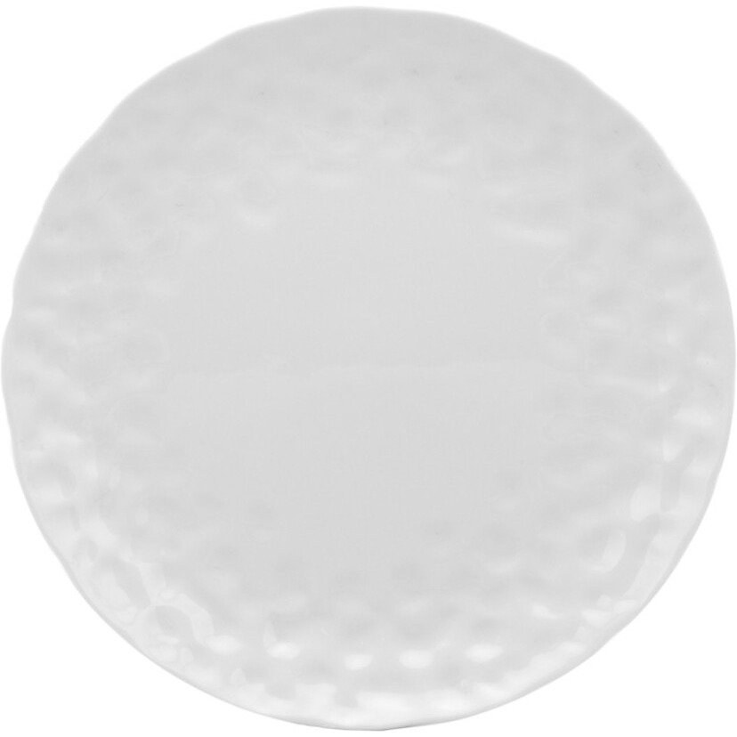 White Six Piece Round Pebbled Porcelain Service For Six Salad Plate Set