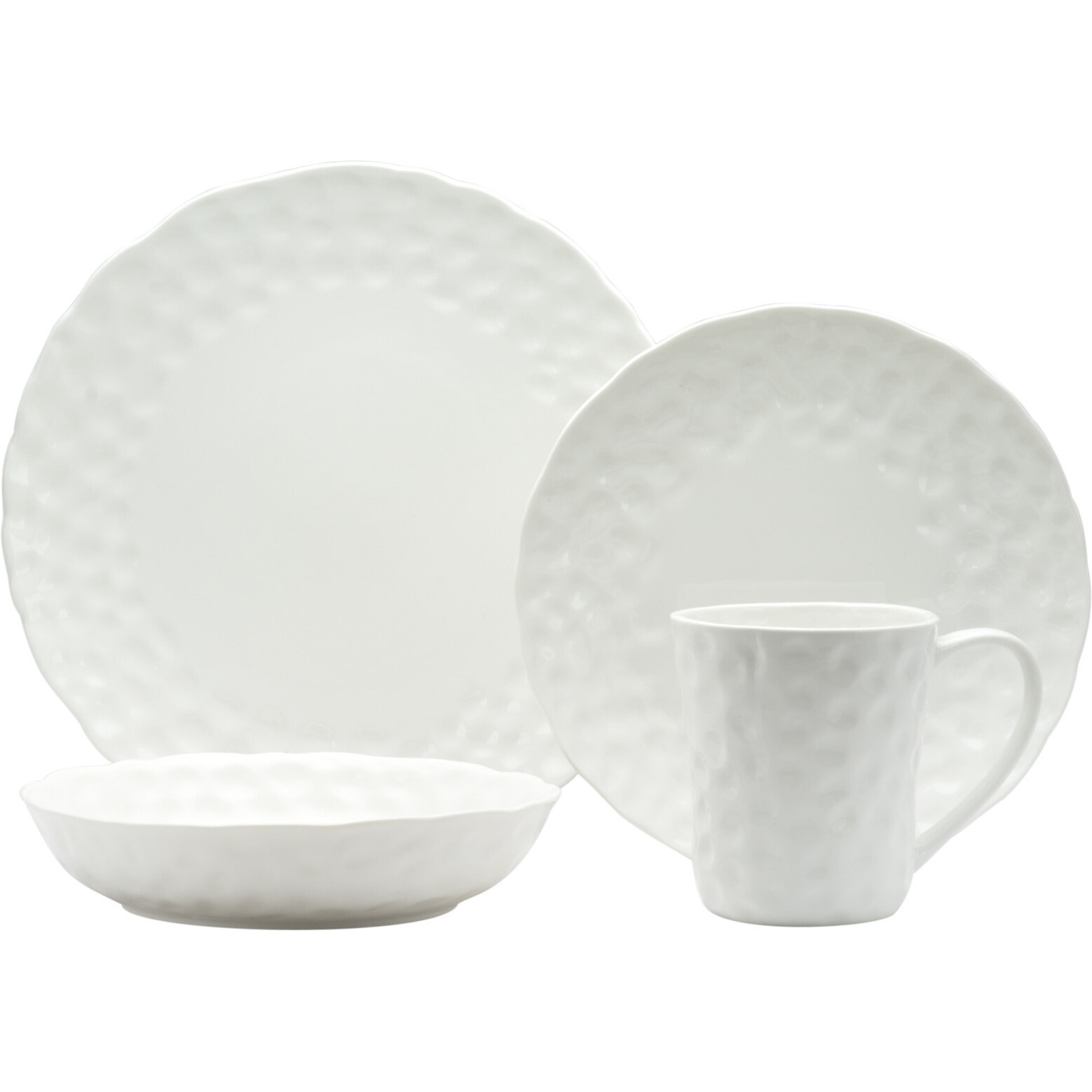 White Six Piece Round Pebbled Porcelain Service For Six Salad Plate Set