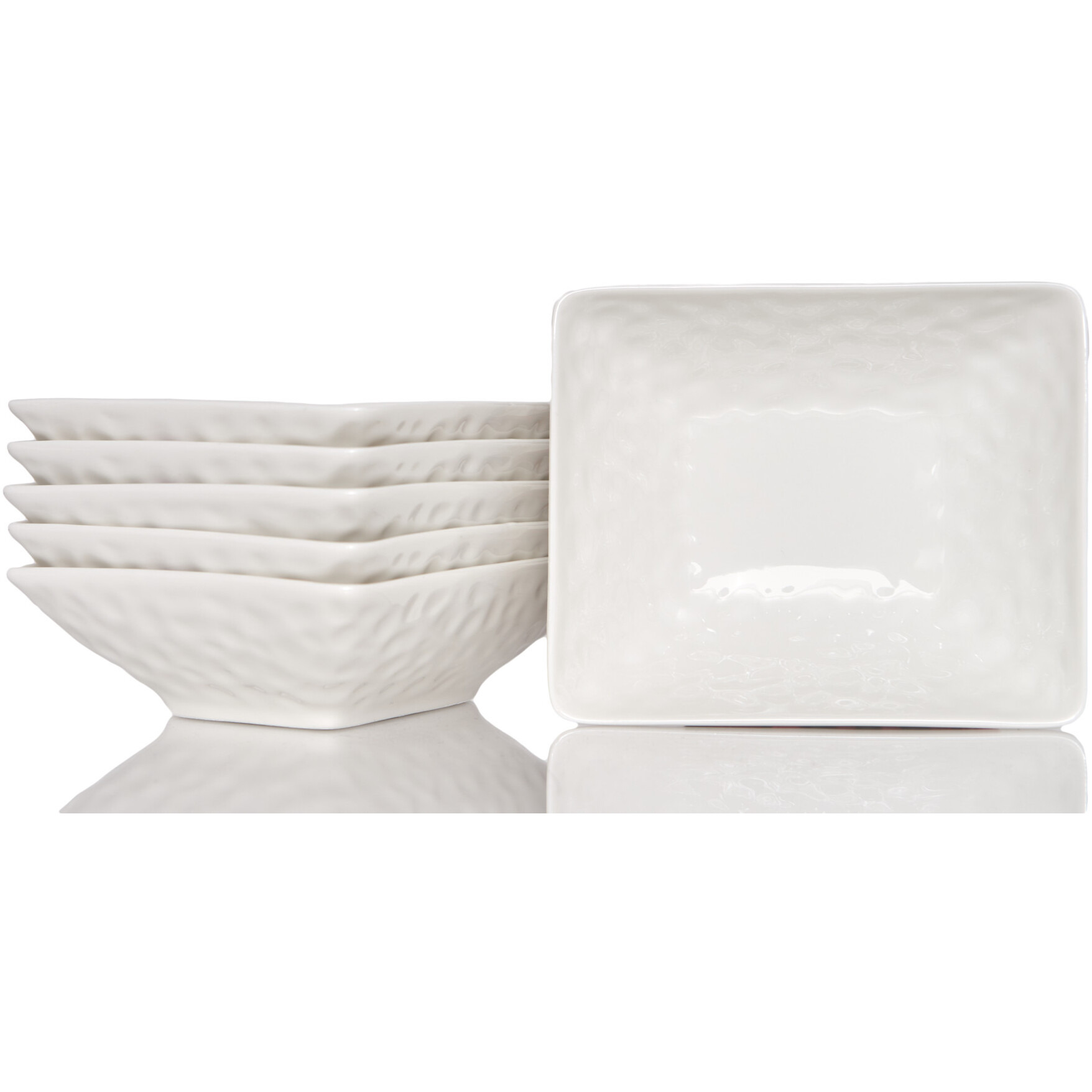 White Six Piece Pebbled Porcelain Service For Six Bowl Set