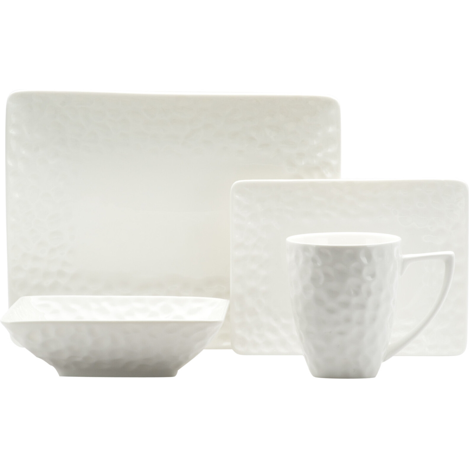 White Six Piece Pebbled Porcelain Service For Six Bowl Set