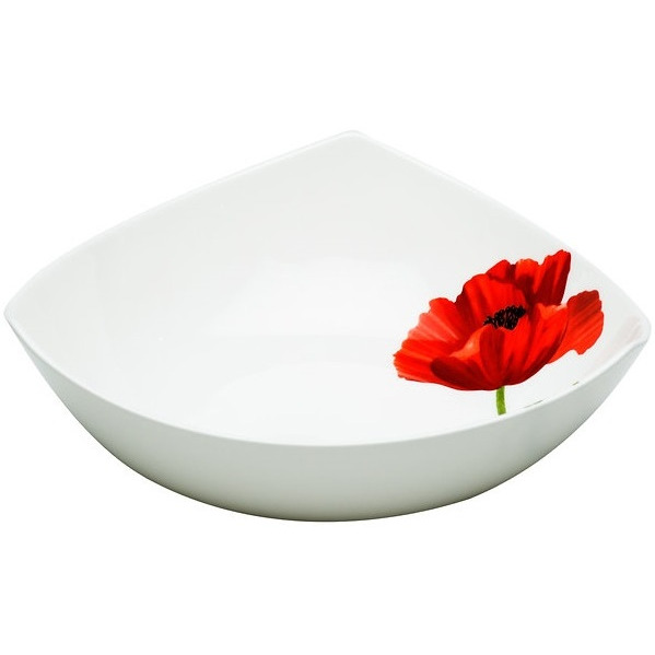 Red and White Four Piece Square Floral Bone China Dinnerware Set