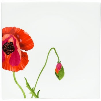 Red and White Four Piece Square Floral Bone China Dinnerware Set